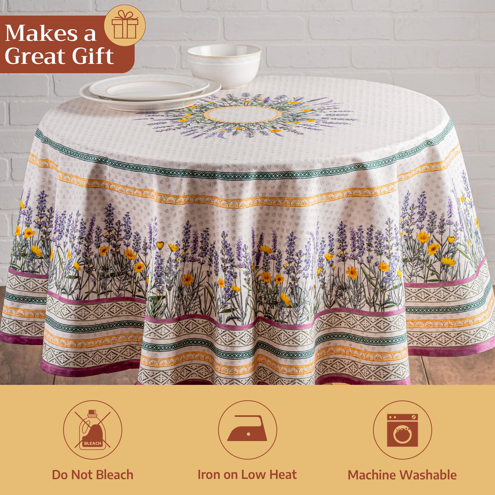 Maison d' Hermine Fanny Tischdecke aus 100 % Baumwolle, Lavendel, für Küche, Esszimmer, Dekoration, Party, Hochzeit, Frühjahr/Sommer (rund, 170 cm)