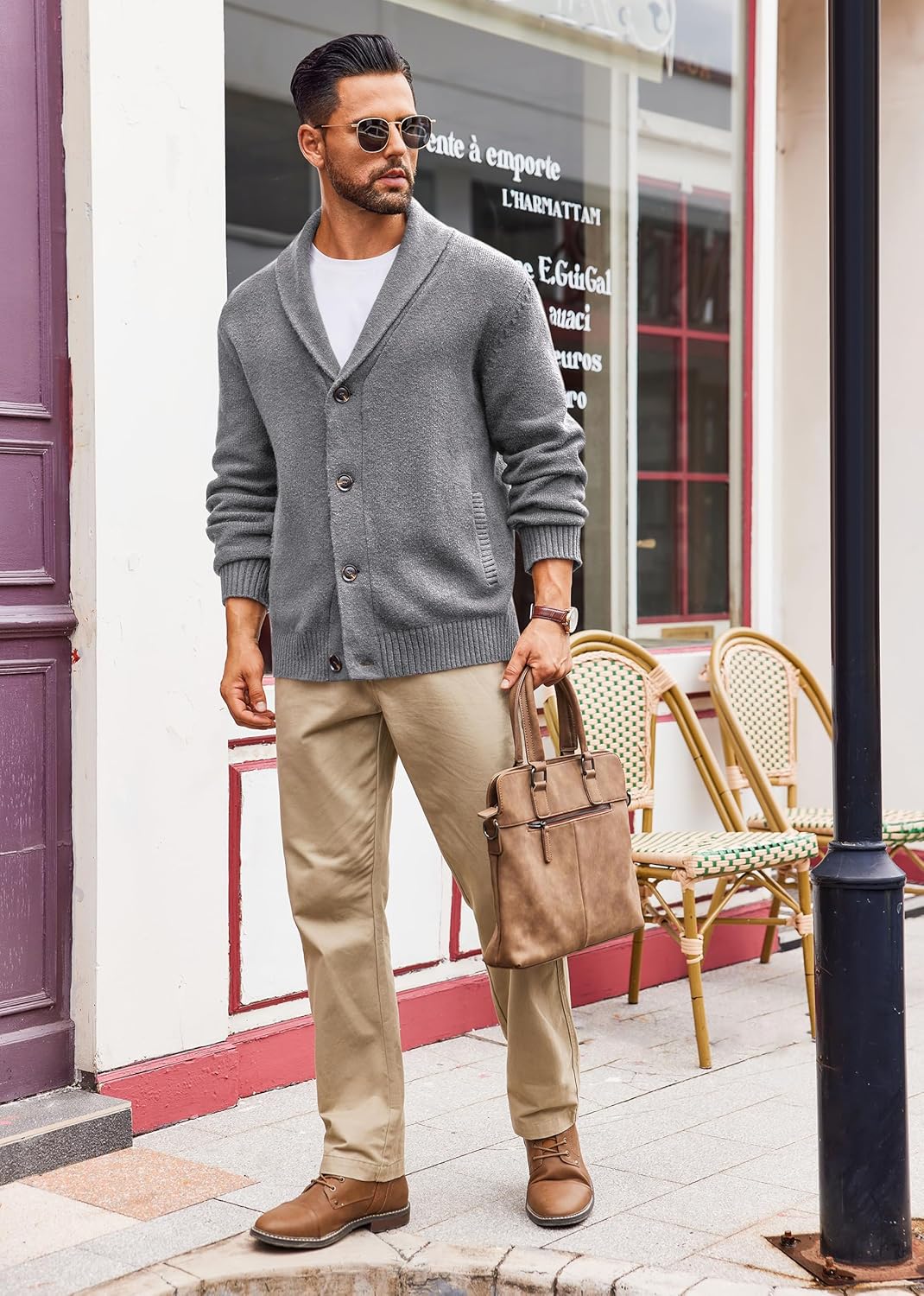 Runcati Mens Shawl Collar Cardigan Sweater Casual Button Down Winter Ribbed Chunky Knitted Sweaters - Image 4