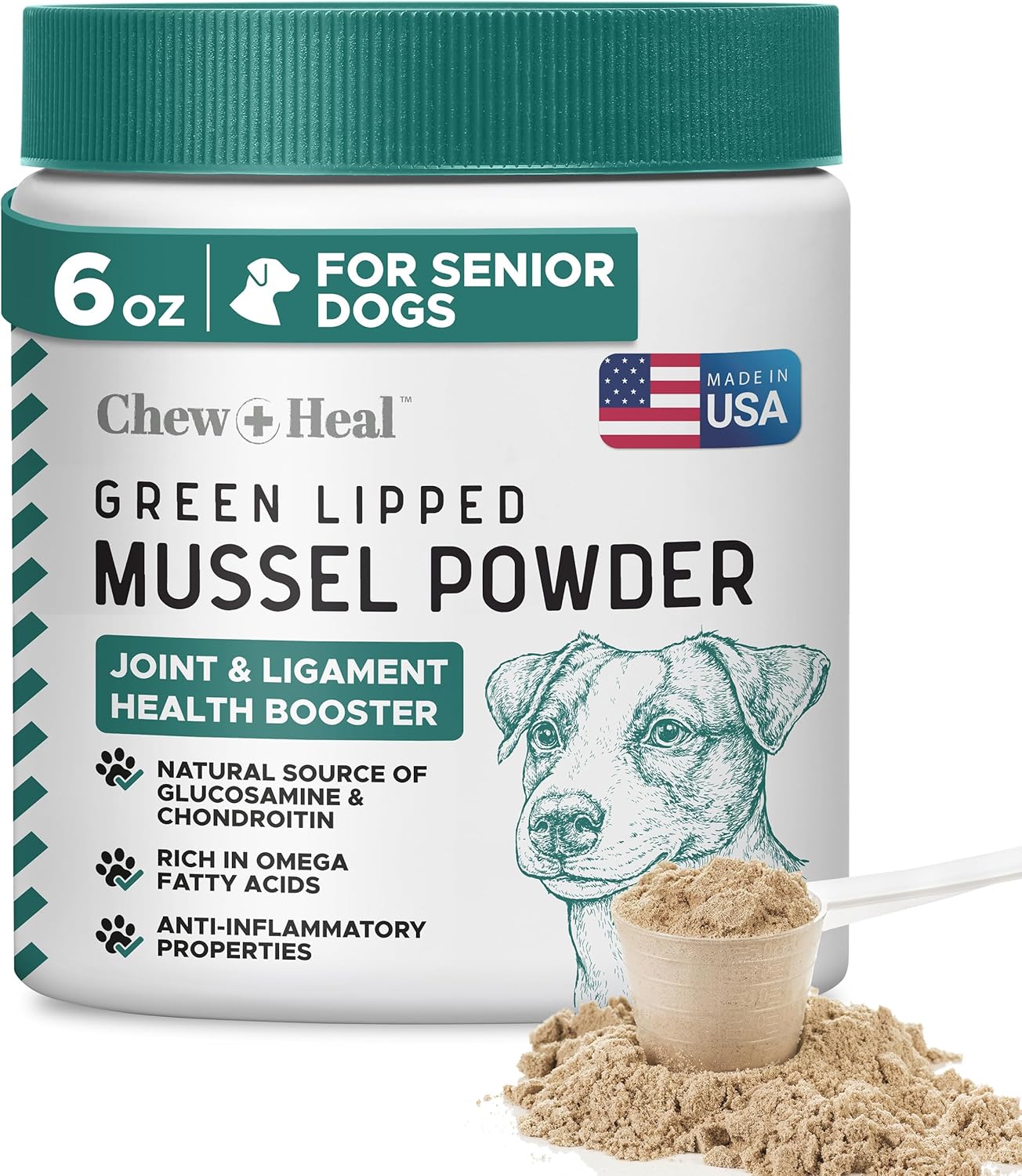 Green Lipped Mussel for Dogs - 6 oz of Green Lipped Mussel Powder for Dogs - Good for Joint and Ligament Health - Made in The USA