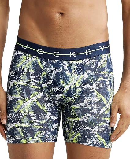 Jockey NY03 Men's Super Combed Cotton Elastane Stretch Printed Boxer Brief with Ultrasoft Waistband (Prints May Vary)
