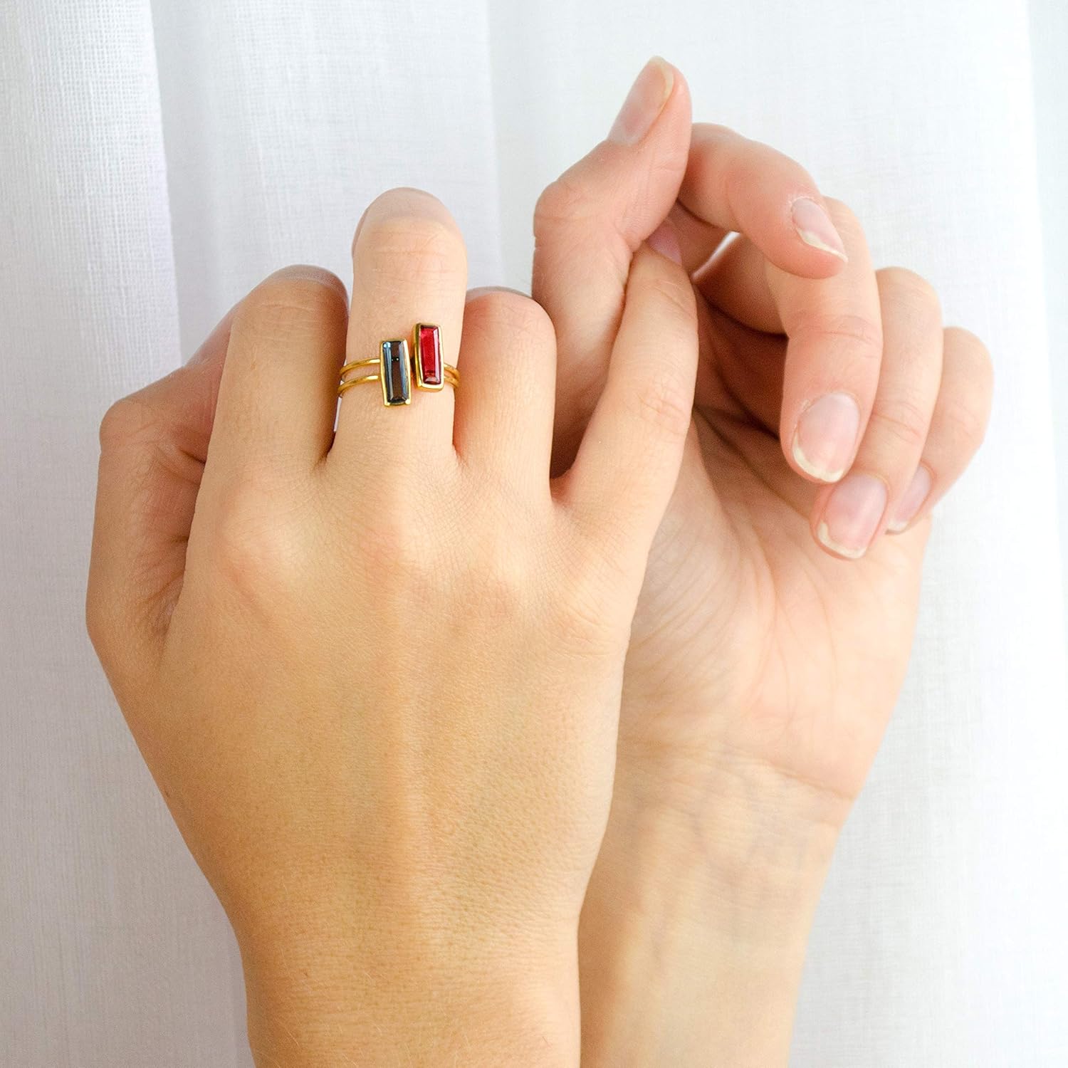 Tiny Gemstone Bar Ring, Geometric Rectangle Birthstone Ring, Tiny Adira Series