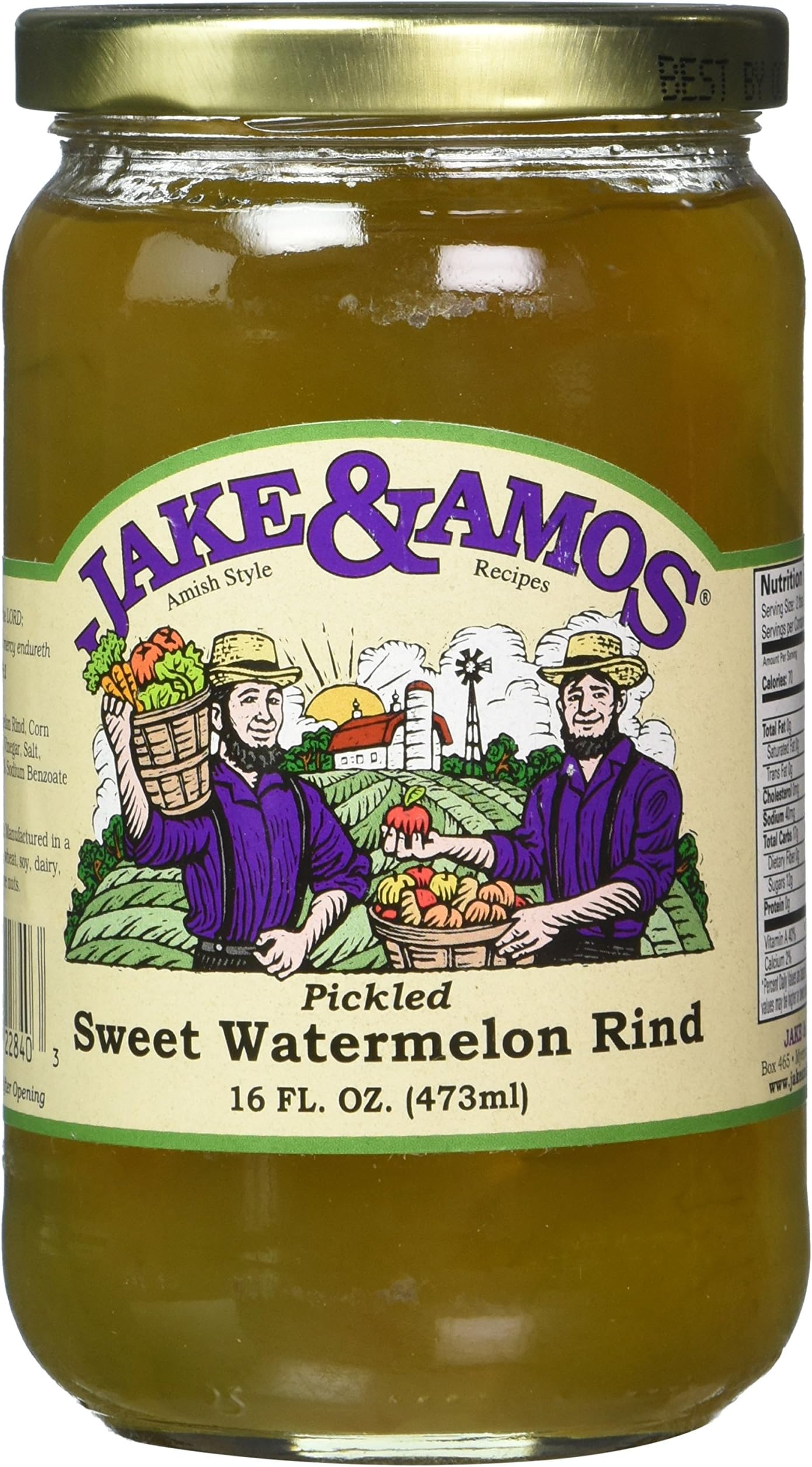 Jake and Amos Pickled Sweet Watermelon Rind Jars, 16 Ounce - 2 pack