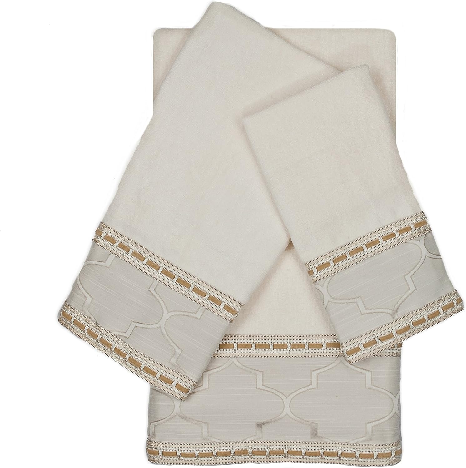 Austin Horn En Vogue Austin Horn En'vogue Stanton Ribbon Ecru 3 piece Decorative Embellished Towel Set,Ecru