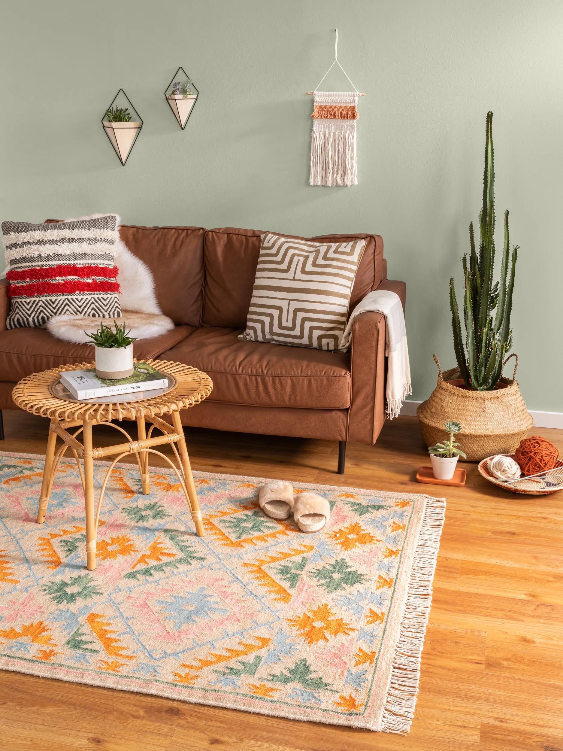 benuta Czysta ręcznie tkany kilim Zohra – wełna ręcznie tkana – prostokątny, w stylu kilim, styl etno, Natural Living – łatwa w pielęgnacji do salonu i sypialni, wielokolorowa/beżowa, 120 x 170 cm