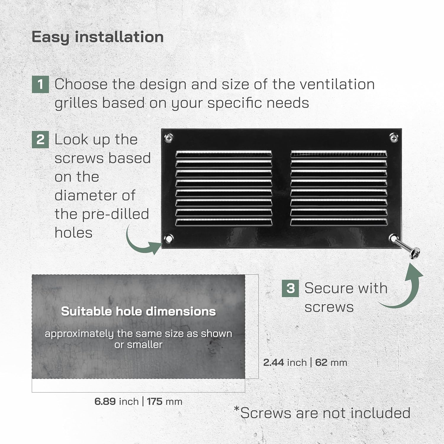 Vent Systems 8'' x 4'' Inch (Overall Dimensions) Pack of 5 Black Air Vent Duct Cover Metal Return Grill with Built in Pest Guard Screen HVAC Grille for Home Improvement 6x2 (Opening Dimensions)