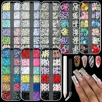 8 Boxes 3D Nail Charms and Gems Bulk Cute Charms for Nails Art Kit