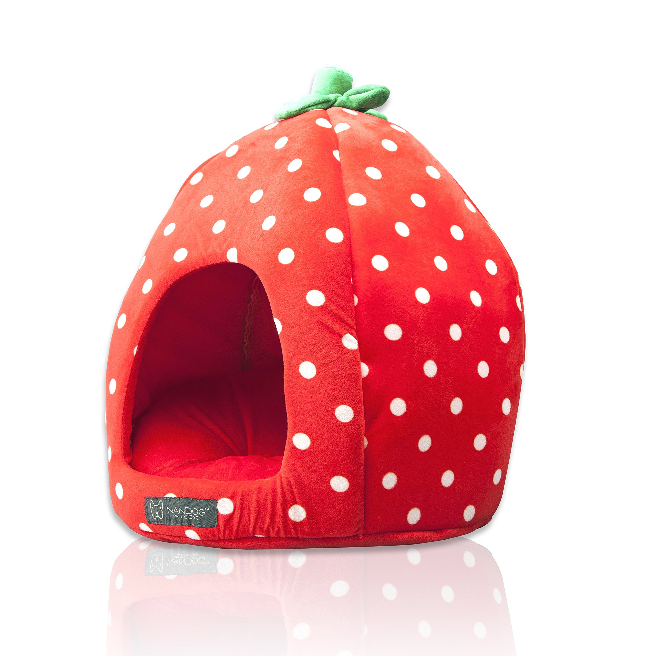 NANDOG Insta Fun Strawberry Dog & Cat Bed - Ultra Soft Micro Plush with Foam Cushioning - Cozy, Supportive & Stylish Lounger with Adorable Fruit-Inspired Design