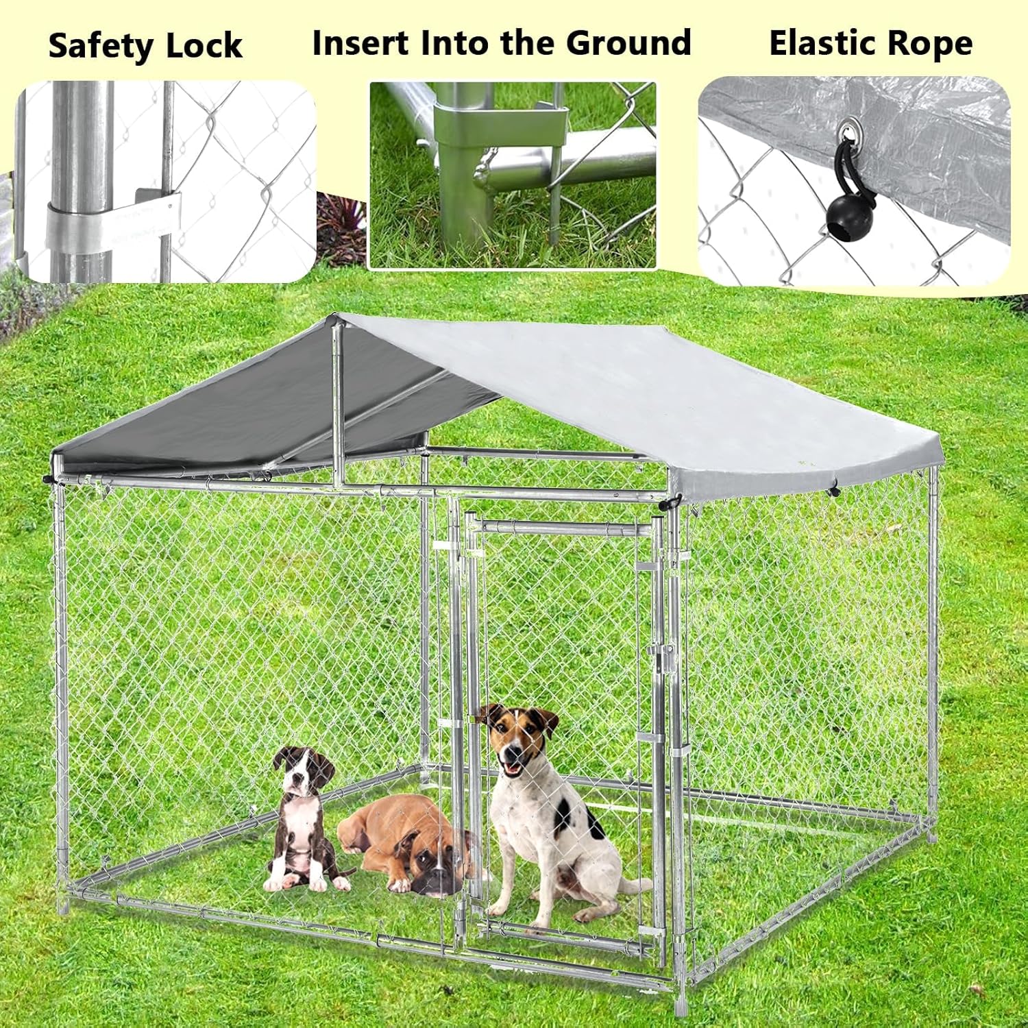 6.6 ×6.6×5.6FT Dog House,Outdoor Dog Kennel for Large Dog,Heavy Duty Galvanized Steel Dog Enclosure with Waterproof Cover/Safe Lock for Rabbits Chicken Cat
