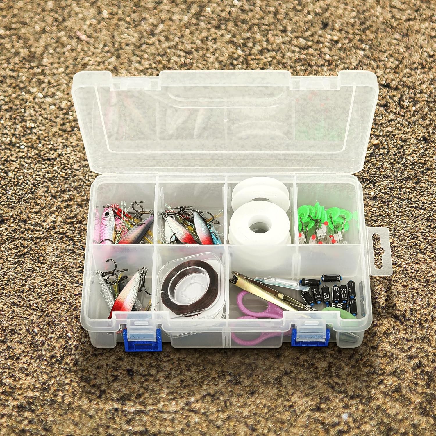 MoNiBloom 8-Grid Small Tackle Boxes Organizer with Removable Dividers Adjustable Compartment Clear Plastic Storage Box Waterproof Container Case for Fishing Tackles, Art Craft, Bead, Jewelry (4-Pack)