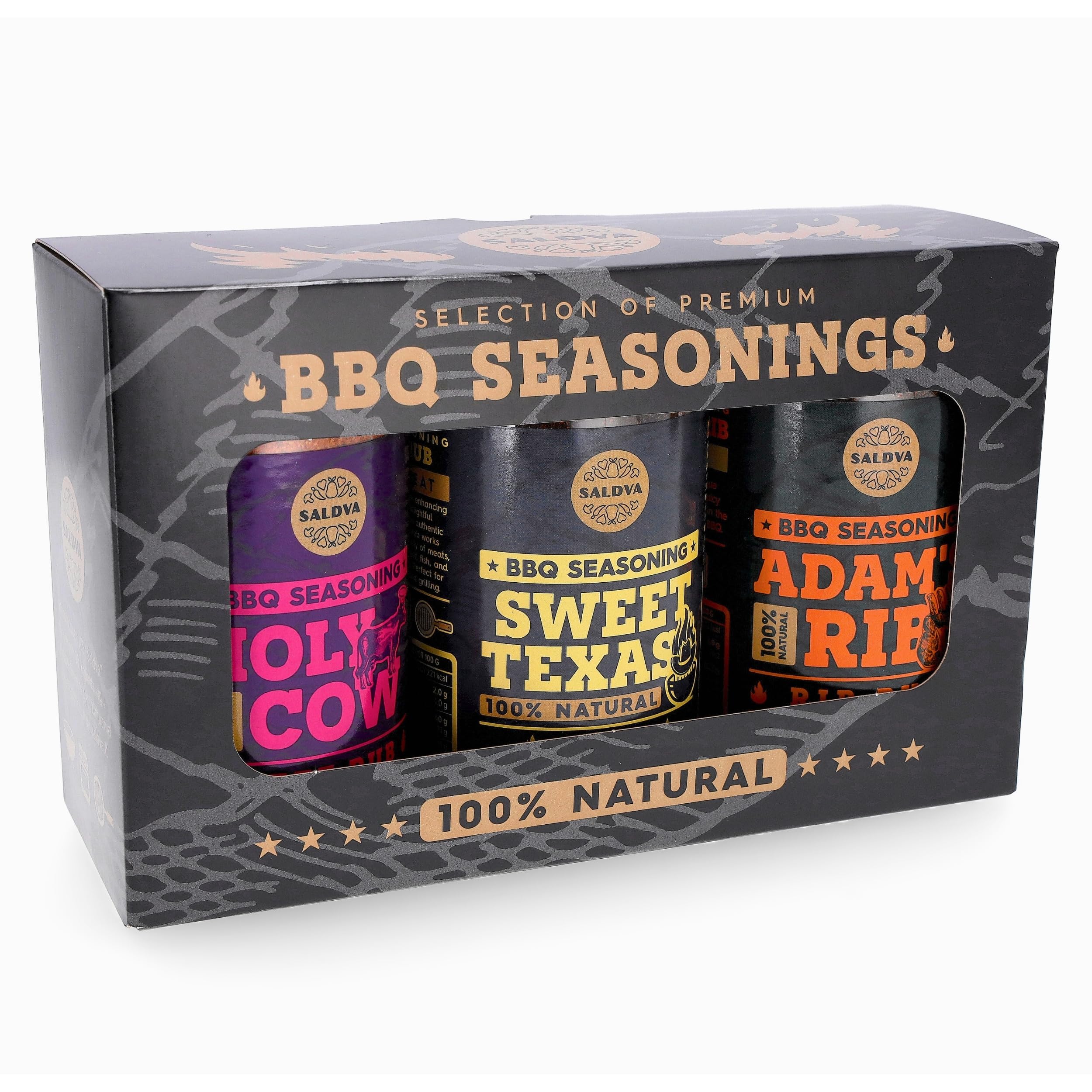 Meat Lovers Selection of Premium BBQ Seasonings - Holy Cow, Sweet Texas & Adam's Ribs BBQ Rubs | Pack of 3 | 100% Natural | Spice Gift For Foodie