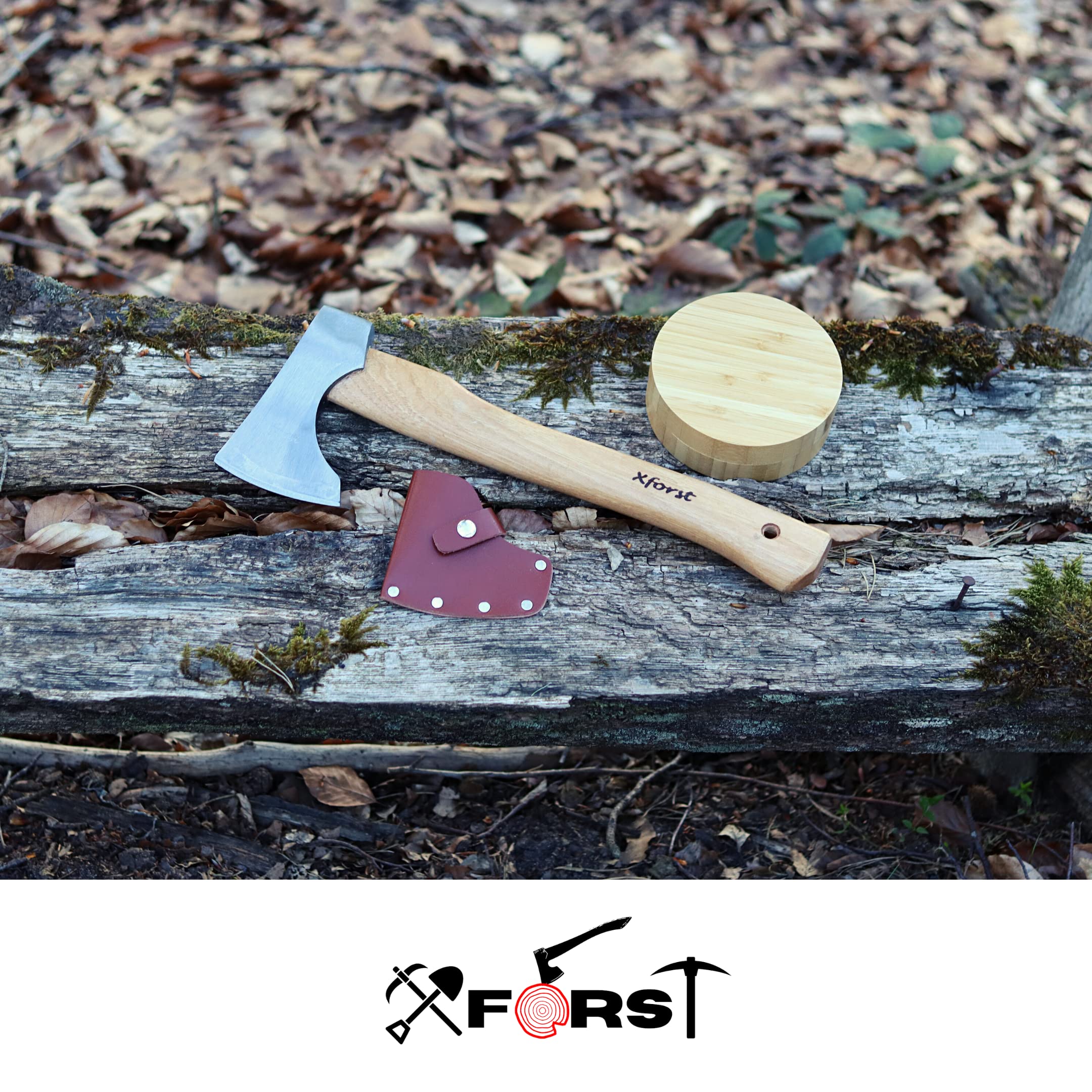 Pietra per affilare Xforst con guscio di bambù, tonda per ascia e coltello. Affilatore per ascia tondo. Modello X-GS2