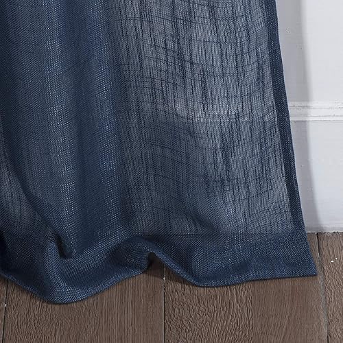 Miniatura 2 de 2 piezas de cortinas de aspecto de lino sólido y elegante, paneles totalmente cosidos, cortinas de tratamiento de ventana (52 x 84 pulgadas de