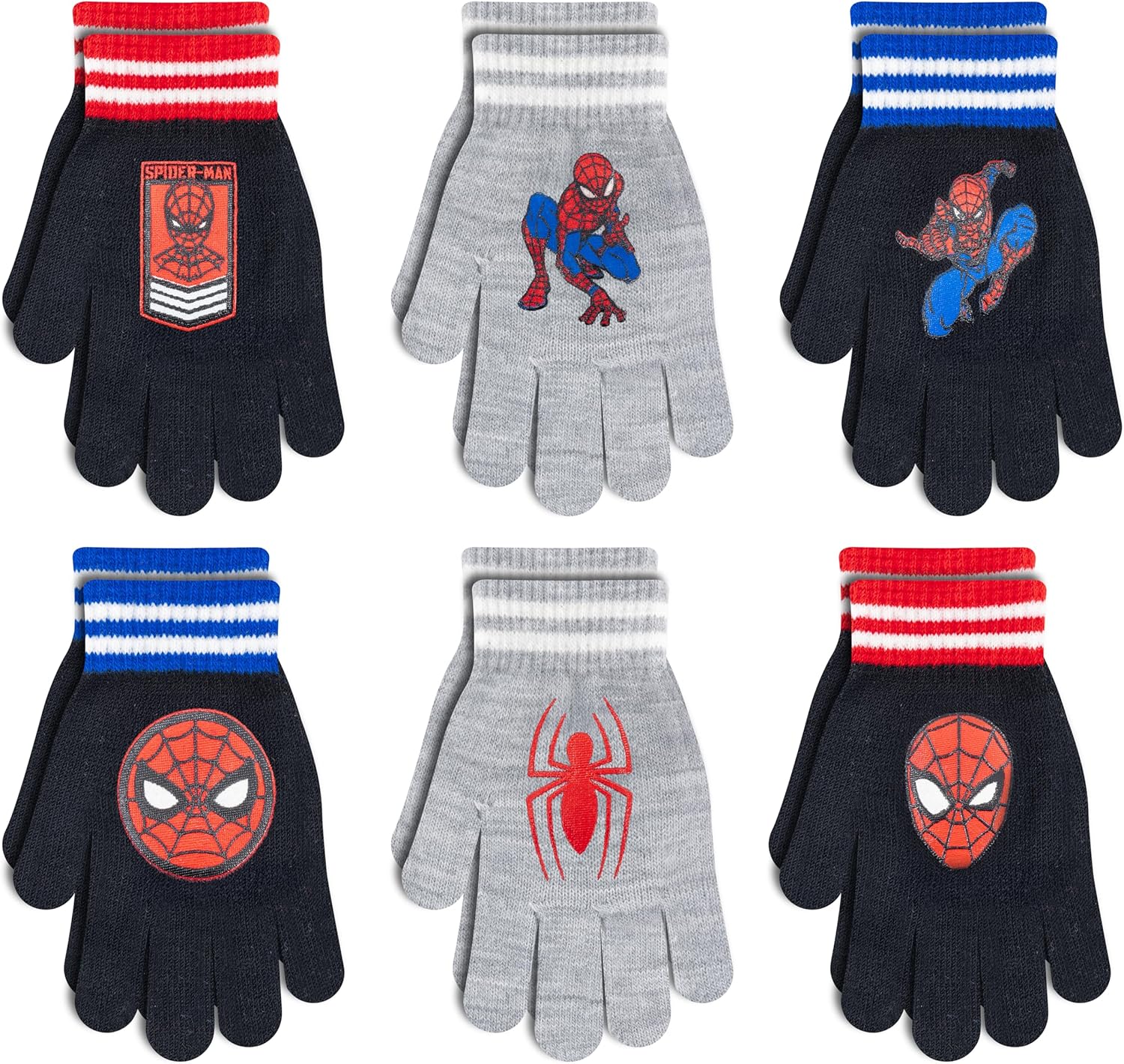 6 Pack Spiderman Boys Winter Gloves and Mittens, Avengers Kids Winter Gloves Ages 4-7, Toddler Ages 2-4