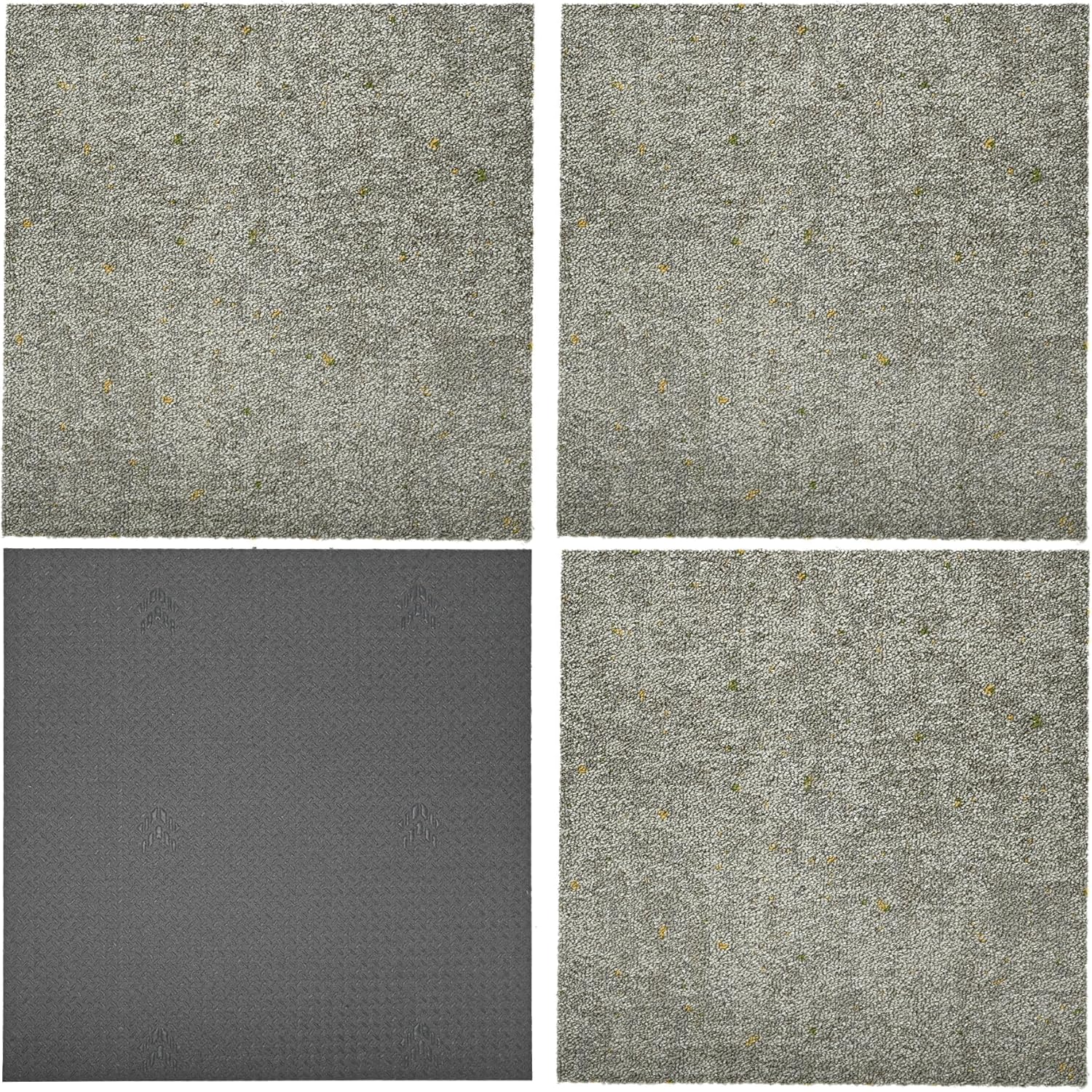 jxgzyy 0.38'' Thickened Carpet Tiles 20x20in, Non-slip Silicone Backing Carpet Squares with Padding Attached, Non-Adhesive Easy DIY Cushioning Flooring for Home Office Garage Basement, 4 Pcs/10.8 Sqft