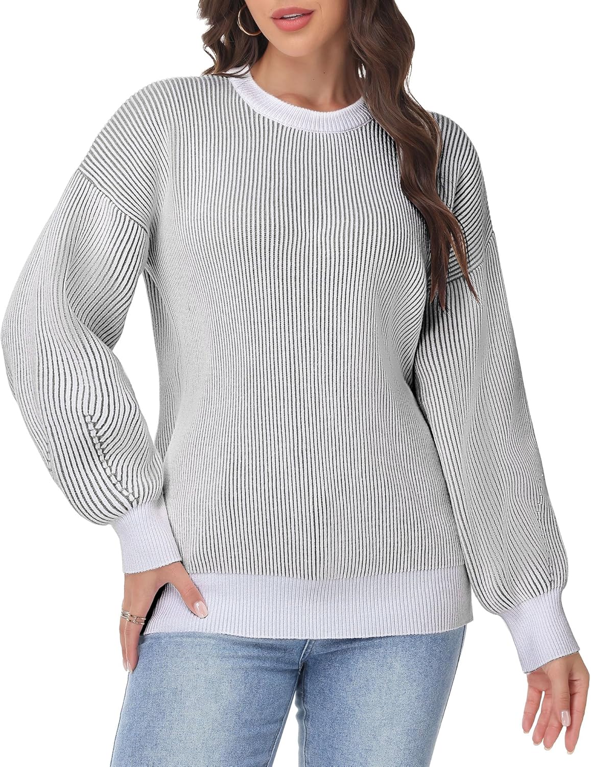 Simlakey Women Striped Sweater 2025 Oversized Color Block Rib Knit Pullover Casual Long Sleeve Crew Neck Winter Trendy