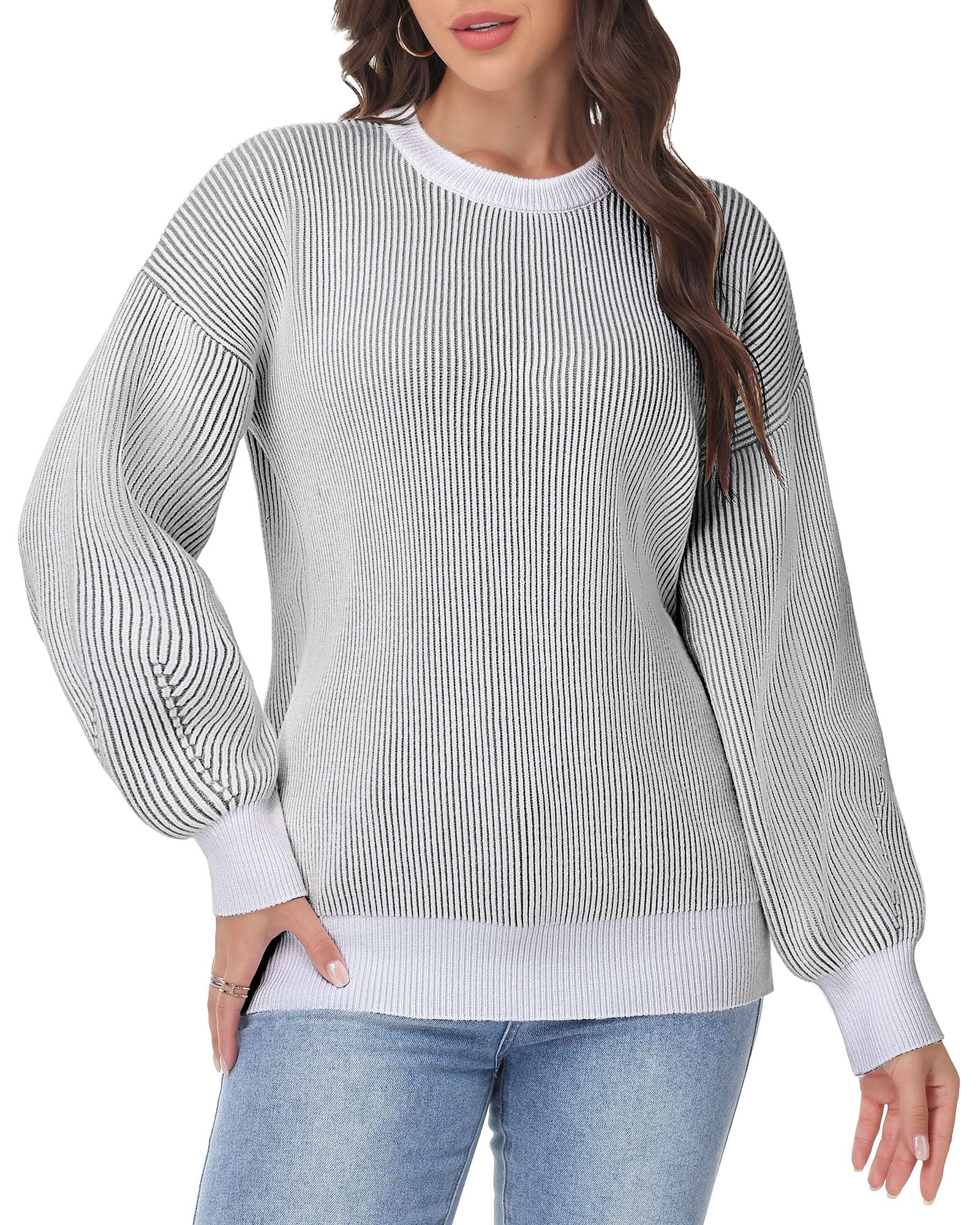 Women Striped Sweater 2025 Oversized Color Block Rib Knit Pullover Casual Long Sleeve Crew Neck Winter Trendy