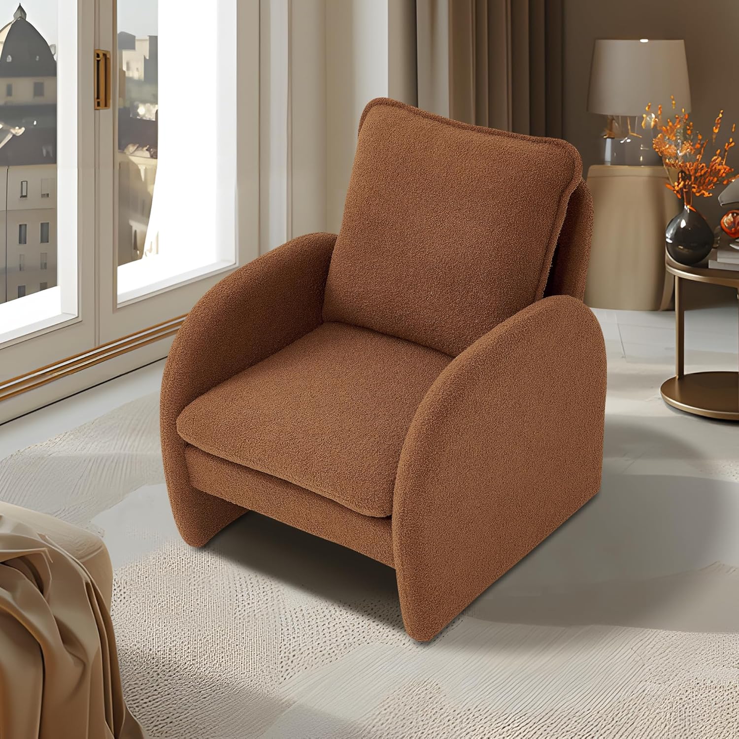28.5 X 29.9'' Accent Chairs, Modern Sherpa Lamb Fabric Living Room Chair, Comfy Armed Chair Upholstered Armchair Leisure Single Sofa Chair for Bedroom, Office, Apartment and Living Room