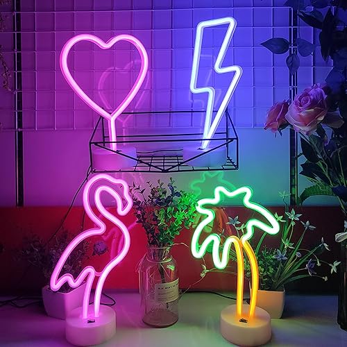 Miniatura 6 de JYWJ Letreros de neón con base de soporte, luz de neón alimentada por USB o 3 pilas AA, decoración LED de pared de escritorio, varias fiestas,