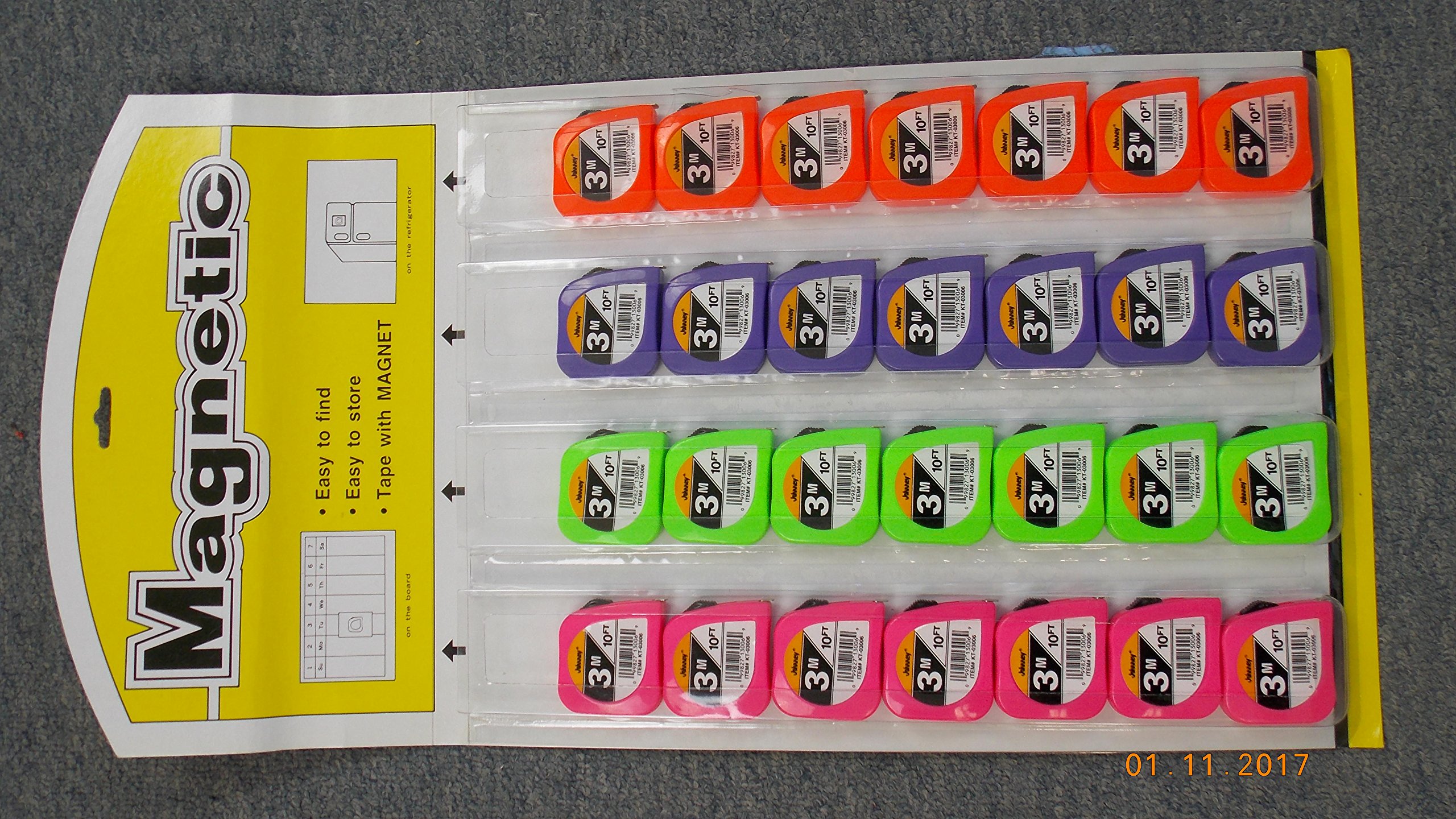 32-pc Set Magnetic Neon Tape Measures 10' Size