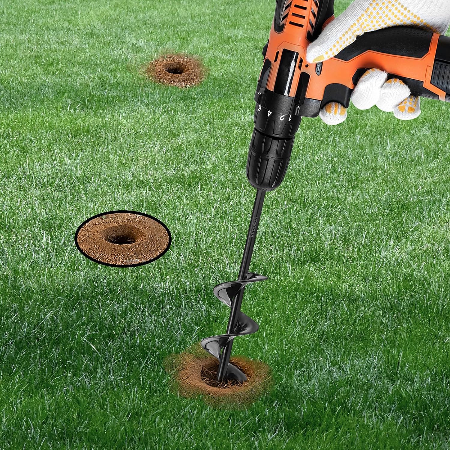 2"(D) x9(L) Auger Drill Bit, Ruooson Garden Spiral Bit, SpiralPlanter for Planting, Flower Bulb Auger Rapid Planter Digger for 3/8" Hex Drive<1Pcs>