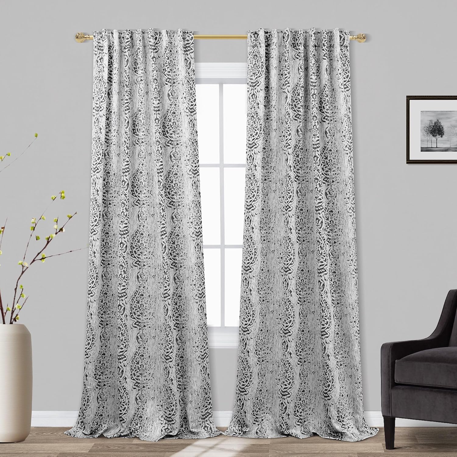 Amazon.com: Mrs.Naturall Black and Grey Living Room Curtains,Light ...