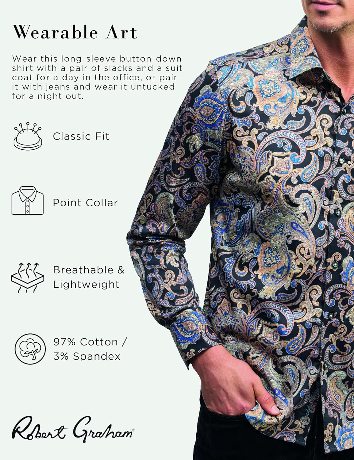 Robert Graham Mens Fitzgerald Long Sleeve Woven Button Down Shirt - Image 2