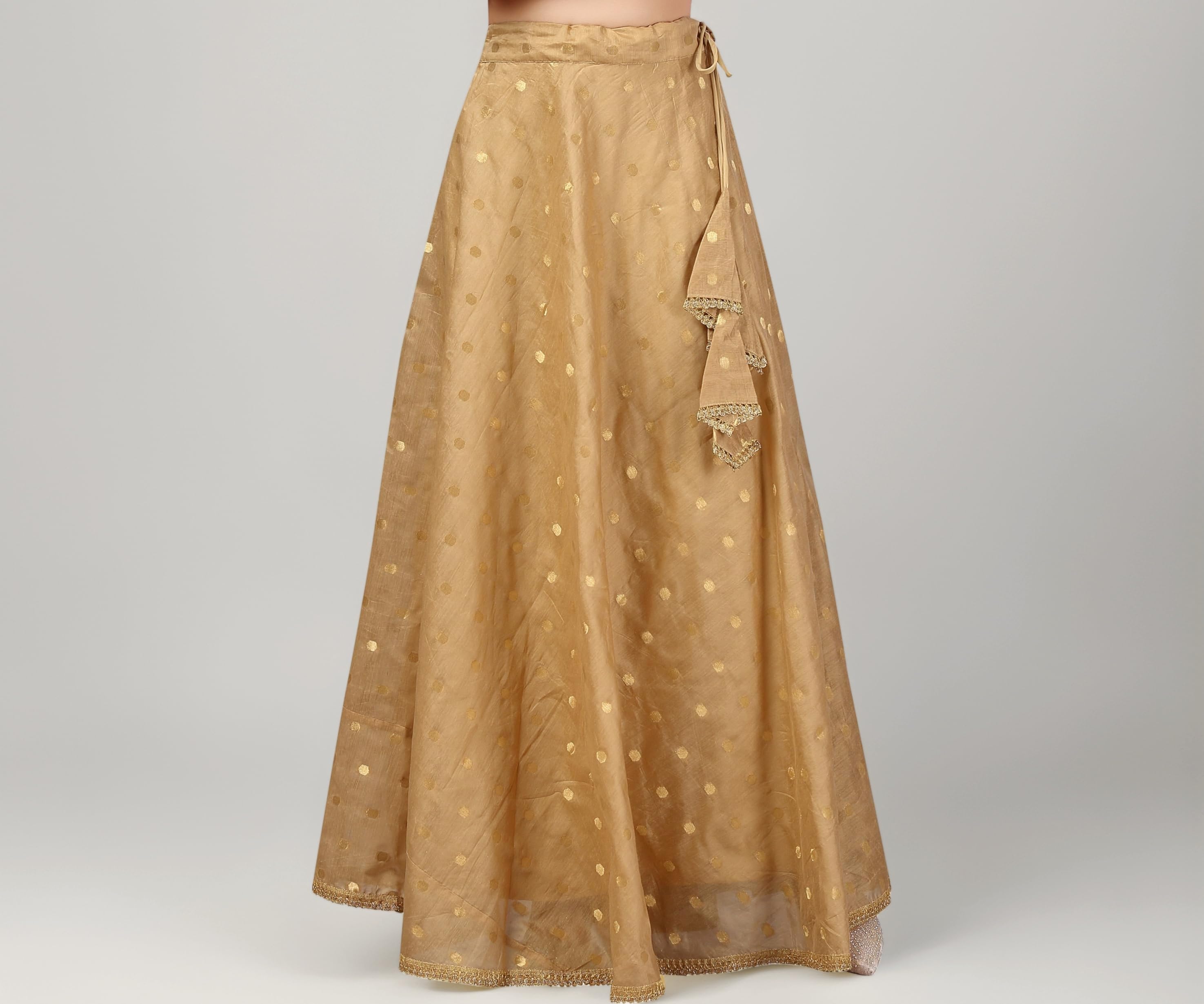 Studio Shringaar Women's Polyester Readymade Chanderi Silk Long Skirt Lahenga