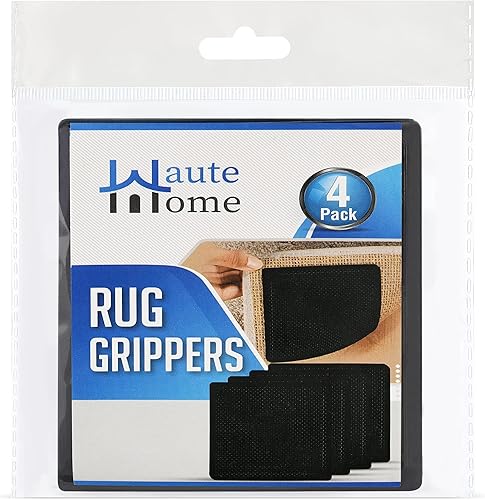 Miniatura 6 de Haute Home - Juego de 4 pinzas para alfombras, cinta antideslizante, color negro, suelos de madera dura
