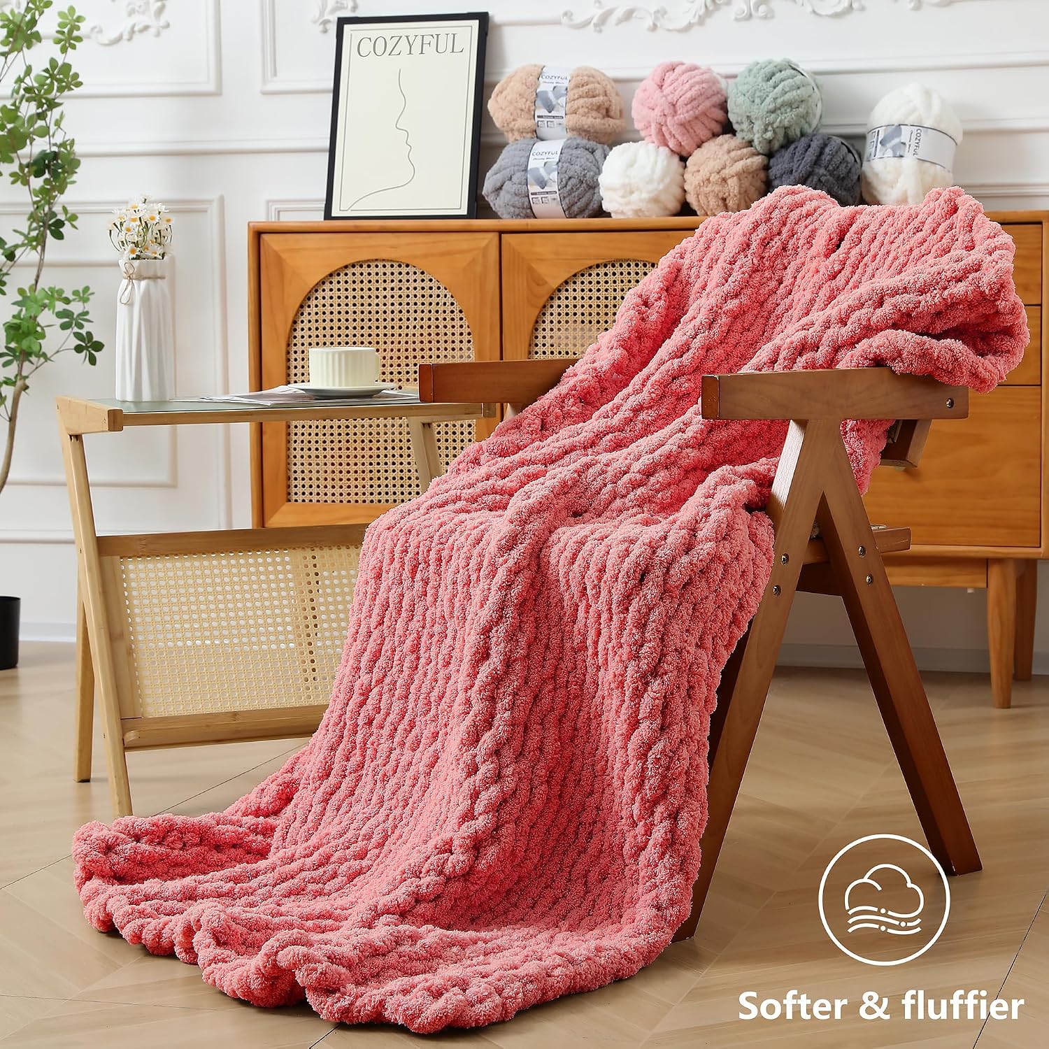 Cozyful Chunky Yarn for Hand Knitting - #10 Chunky Chenille Yarn, Jumbo Big Thick Chunky Yarns for Crocheting, Super Bulky Chunky Knit Blanket Yarns, 8 Skein (22 yds 8 oz Each Skein), Terracotta Rose thumbnail