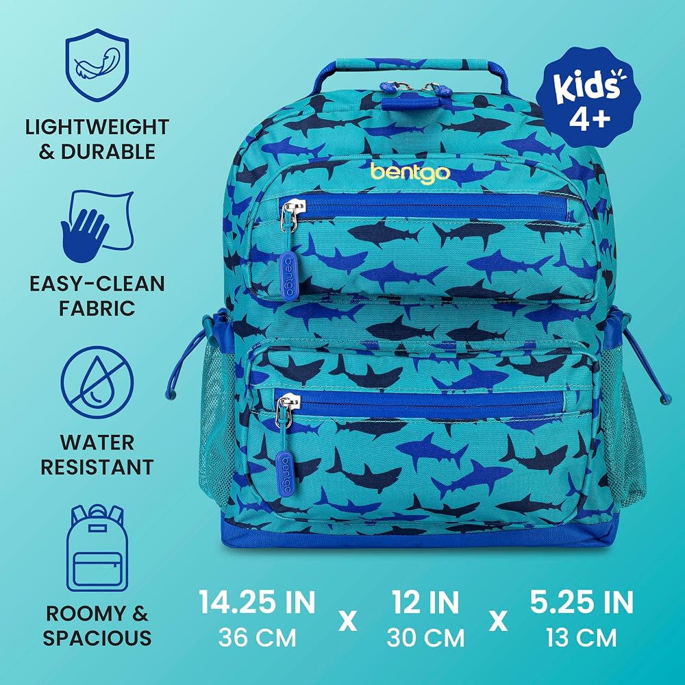 benteng classic lightweight hiking daypack school bag rucksack travel backpack Bentgo Kids Print Durable & Water-Resistant | 14” Backpack for School, Travel, & Daycare, Ages 4+, & Loop for Lunch (Sharks) in pockets for organizing Okuma CP GLT Downrigger Style:PURPLE PETALS Voyage
