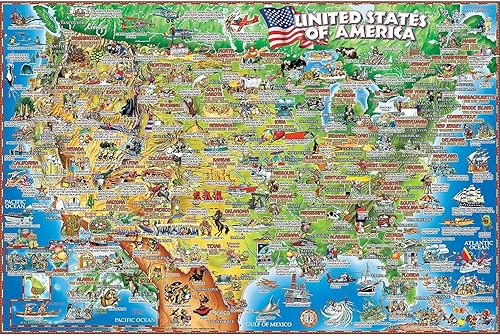 Waypoint Geographic USA Illustrated - Rompecabezas de 250 piezas, rompecabezas informativos para niños, rompecabezas para diversión infinita,