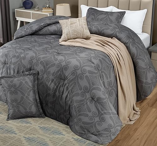 Miniatura 7 de Utopia Bedding Juego de edredón King con estampado de cachemira gris, edredón floral tamaño King, juego de ropa de cama alternativo de 3 piezas