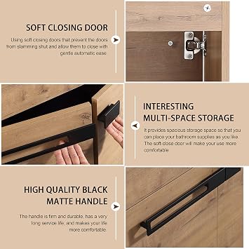 24 Inch Bathroom Vanity with Sink, 24 Freestanding Bathroom Vanity, Premium Plywood Wooden Cabinet with Metal Legs, Solid Ceramic Sink, Soft Close Doors, Modern Floor Stand Cabinet Set, Oak