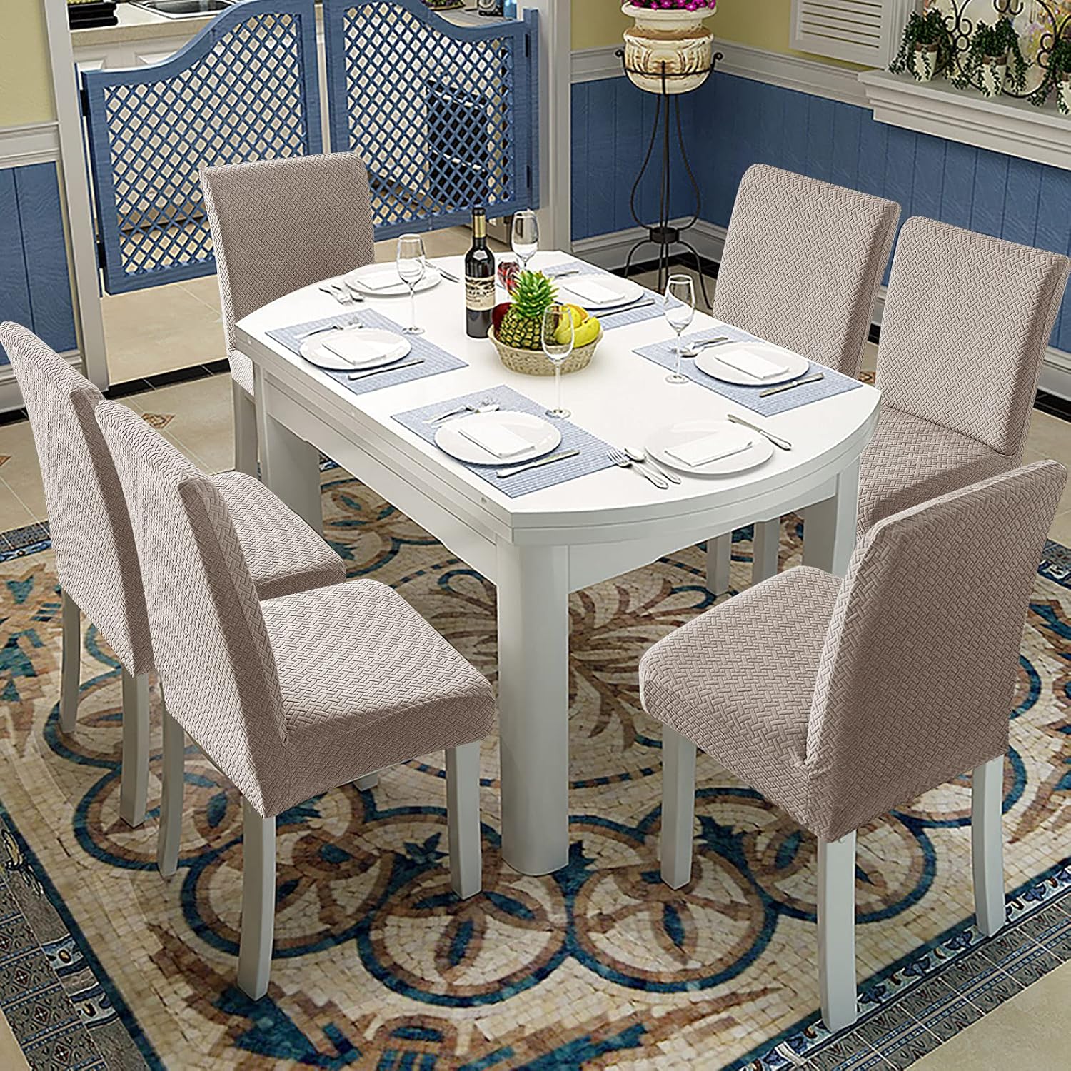 Genina Waterproof Chair Covers for Dining Room Set of 4 Kitchen Chair Covers Parson Dining Chair Slipcover,Khaki Waterproof-khaki 4 PCS