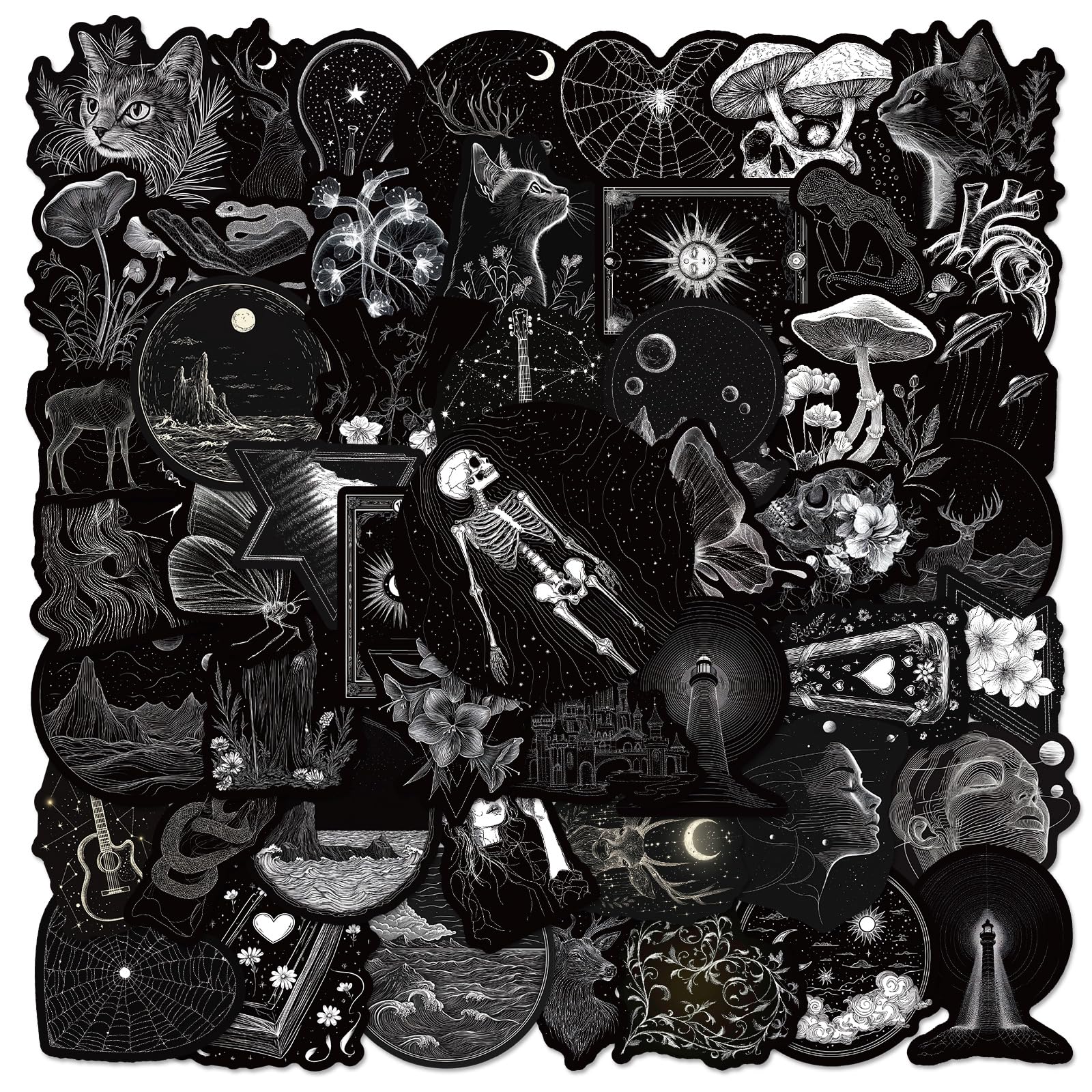 50Pcs Black Anime Stickers Pack, Waterproof Cool Graffiti Decals for Laptop, Skateboard, Journal, Scrapbooking, Water Bottle, Hydro Flask, Computer