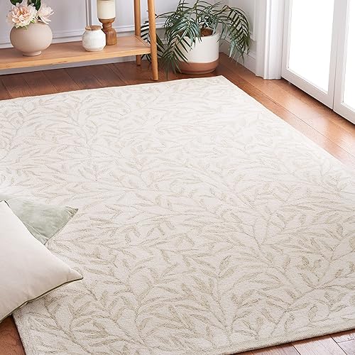 SAFAVIEH Jardin Collection - Alfombra cuadrada de 6 pies, color marfil y beige, lana hecha a mano, ideal para zonas de alto tráfico en sala de