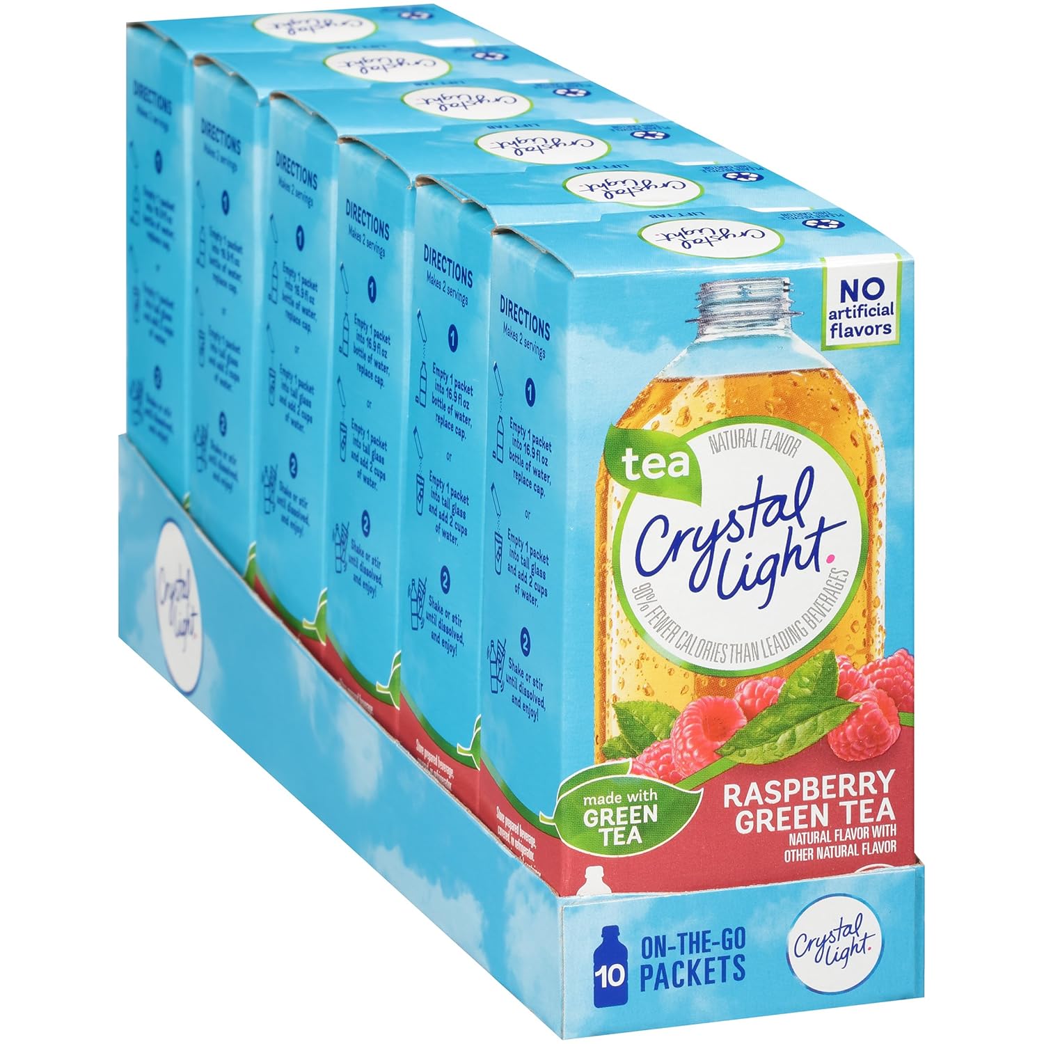 Crystal Light On The Go Green Tea Raspberry, 10 Count Boxes (Pack of 6)