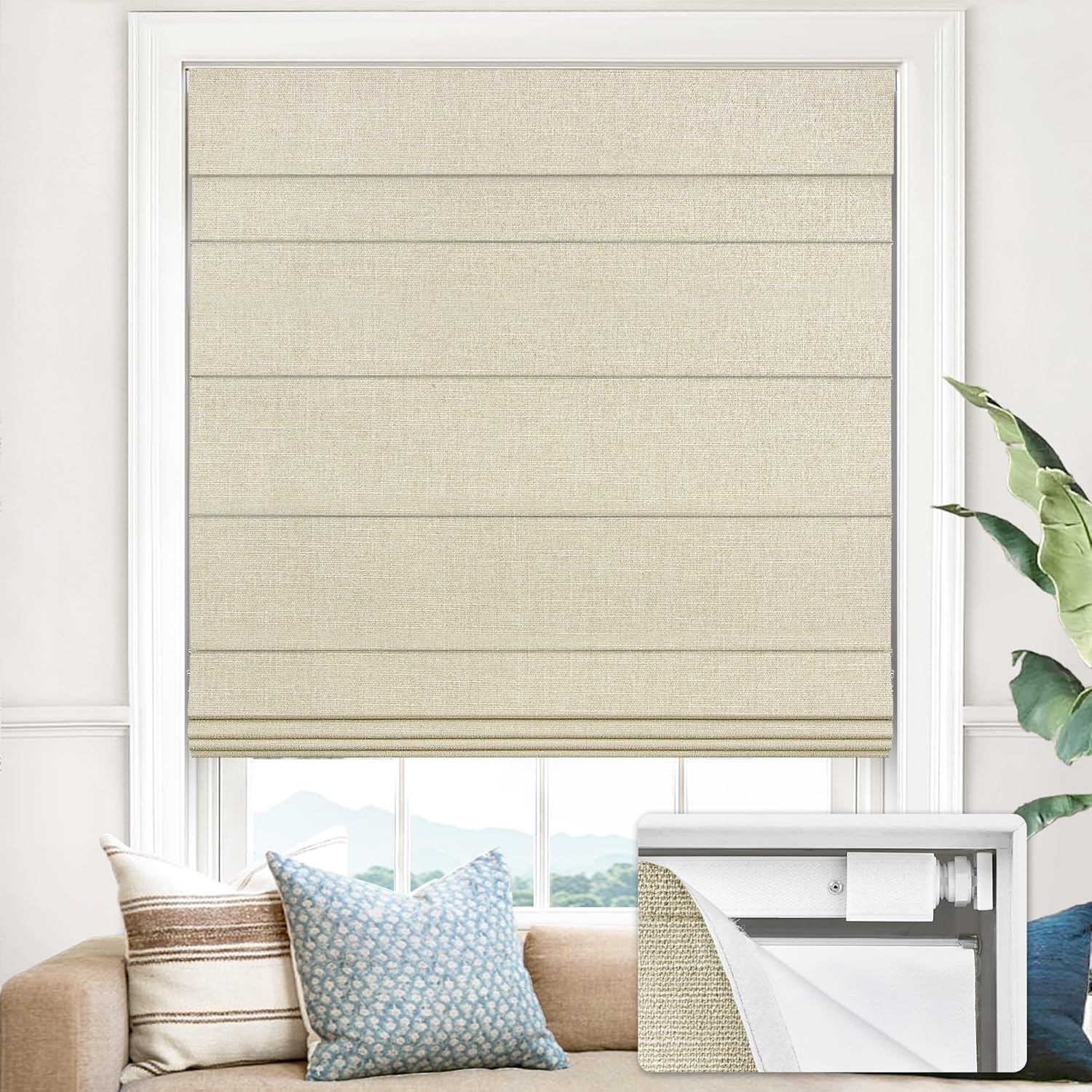 100% Blackout No Tools No Drill Cordless Roman Shades for Windows, Size 19 3/4" W × 60" H (for Windows 20" W × 60" H) Blackout - Beige Blackout - Beige 20" W × 60" H