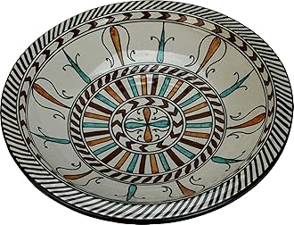 Kasbah Hand Painted Moroccan Ceramic Plate/Platter from Fez, Di 40 H10 cm - Multicoloured Design -