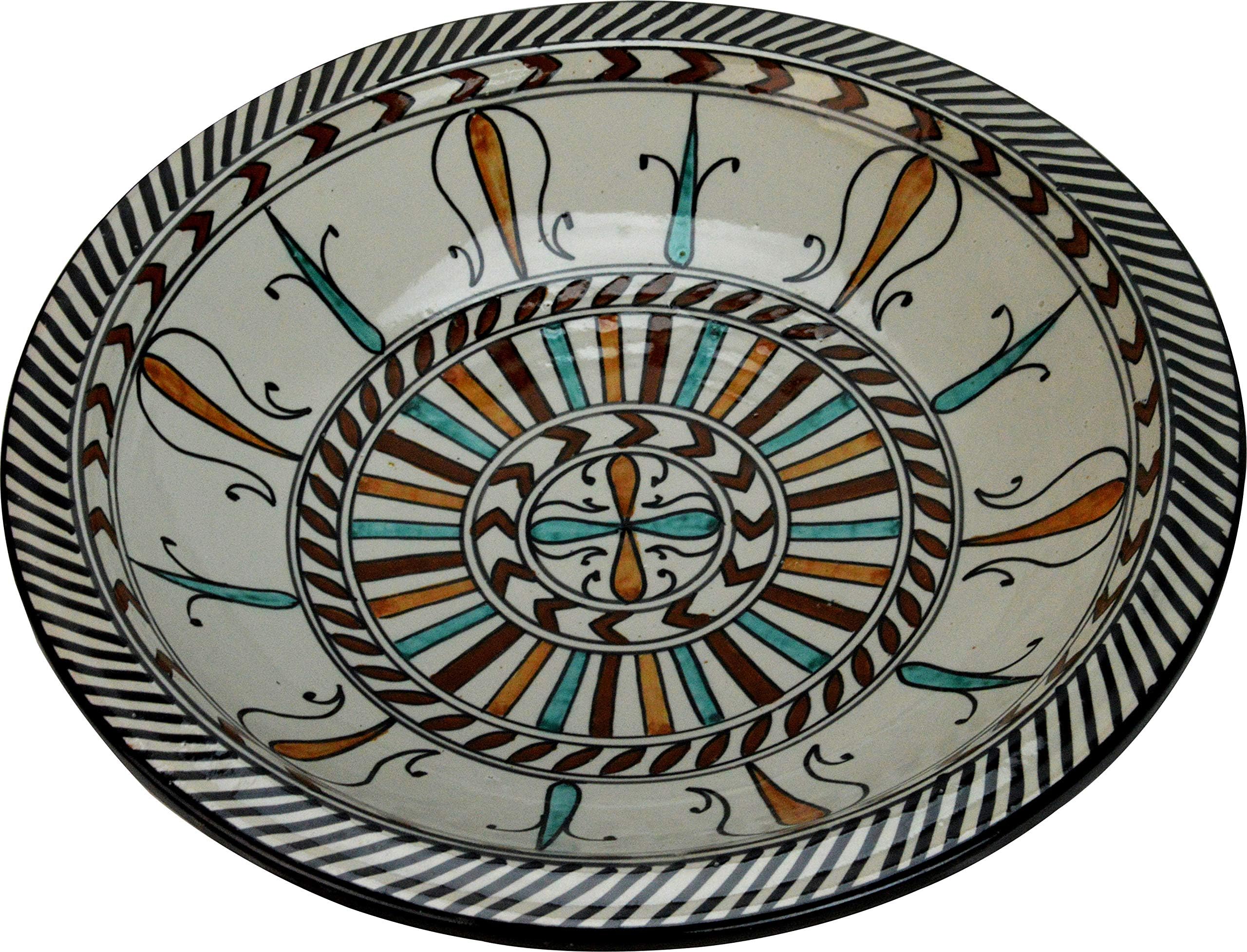 Kasbah Hand Painted Moroccan Ceramic Plate/Platter from Fez, Di 40 H10 cm - Multicoloured Design -