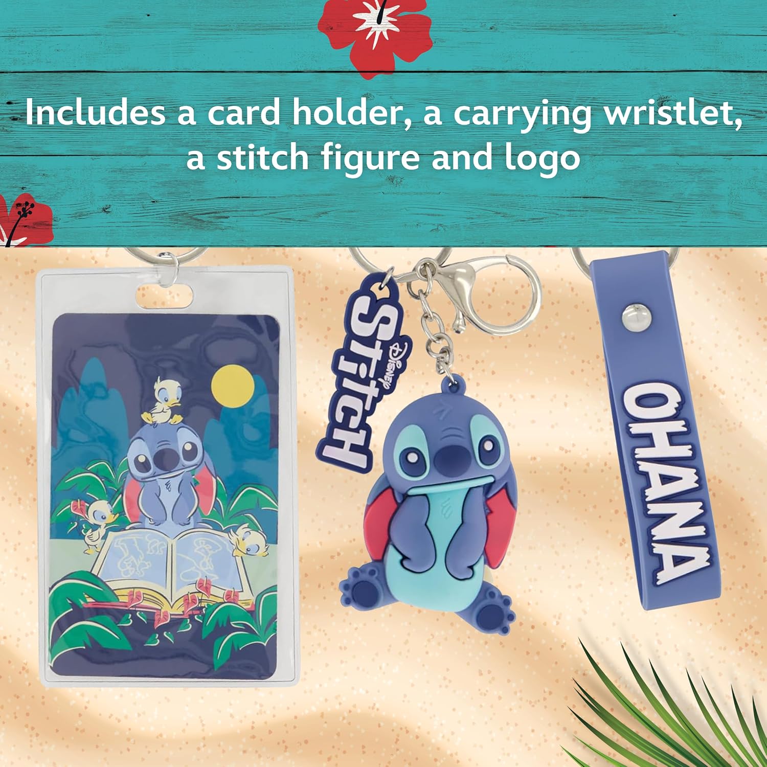 Disney Stitch ID Card and Badge Holder Keychain, Ohana Wristlet with Key Ring, Blue