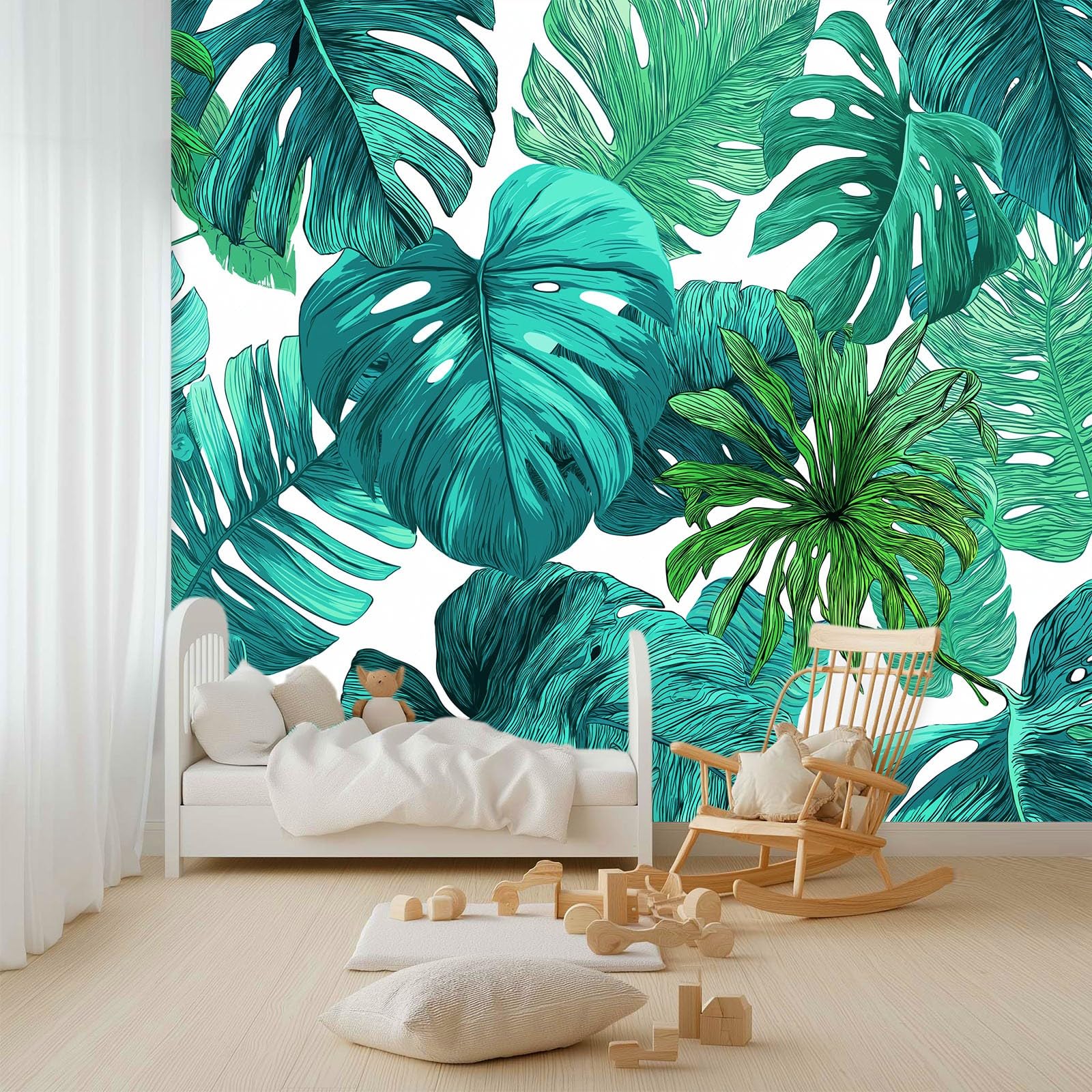 Générique 200 x 140 cm egzotyczna panoramiczna tapeta dżungla palmy monstera Deliciosa 3D projekt ścienny, dekoracja ścienna do zdjęć, tapety z włókniny dekoracja ścienna salon sypialnia, zielony