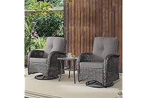 Patio Swivel Glider Chairs Set of 2 with Rattan Side Table