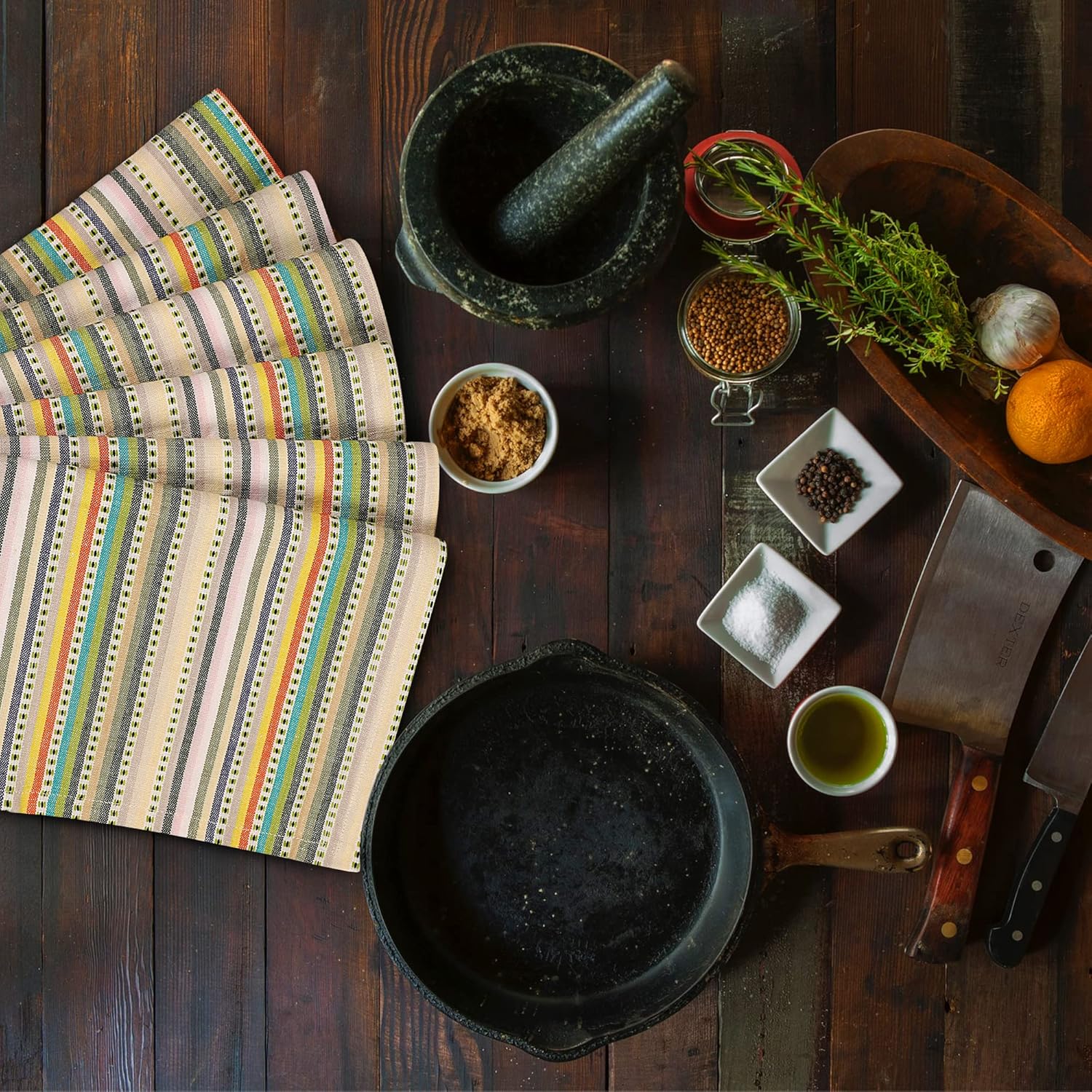 Urban Villa Kitchen Towels Beige Stripes Dish Towels for Kitchen Set of 6 20x30 inches 100% Cotton Highly Absorbent Dish Cloths & Dish Towels with Hanging Loop Bar Hand Tea Towels - Image 6