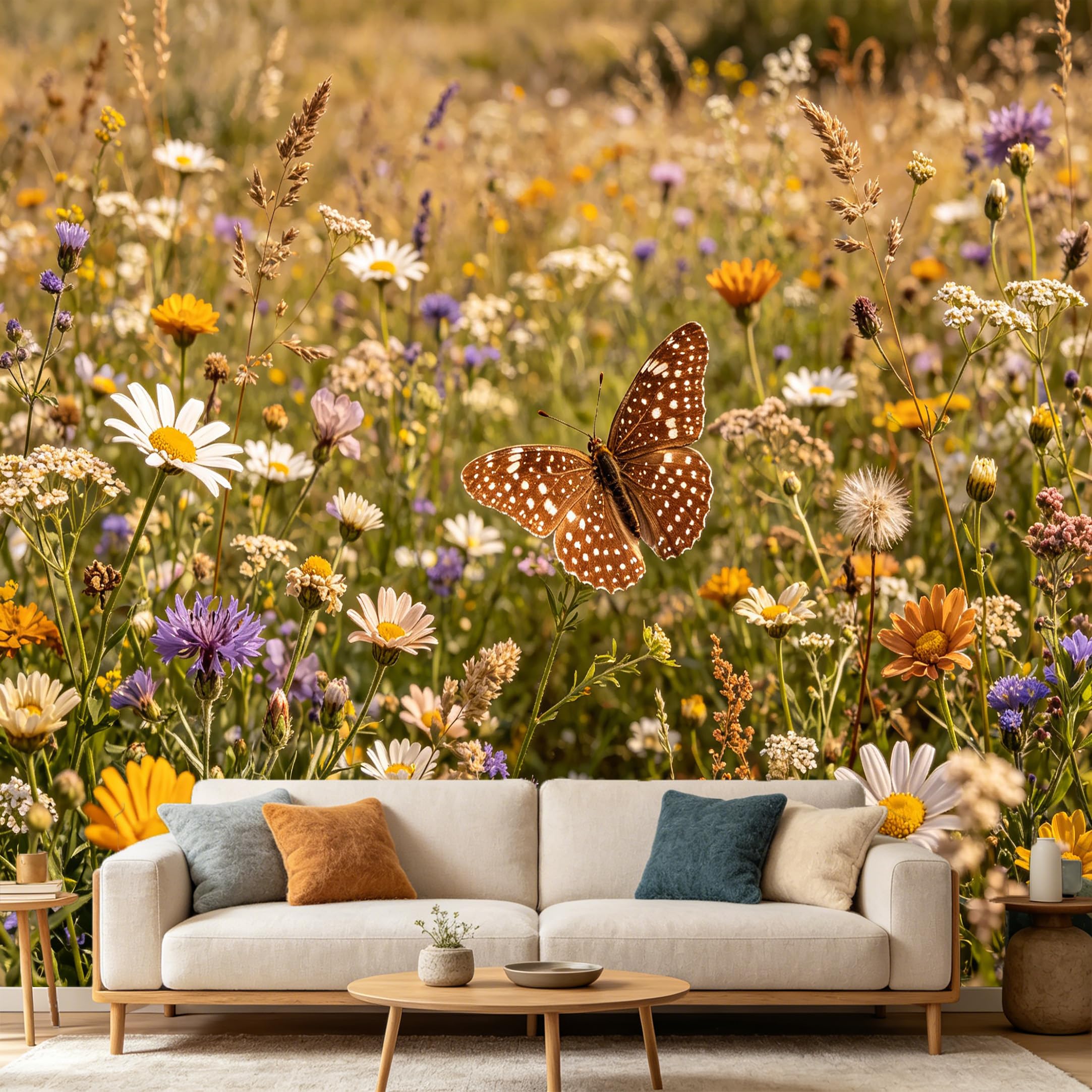 Custom Size Wall Mural Botanical Butterfly Wildflower Meadow Farmhouse Decor SelfAdhesive Art Prints wall Fabric(No PVC) Removable Wallpaper Home Bedroom Decor