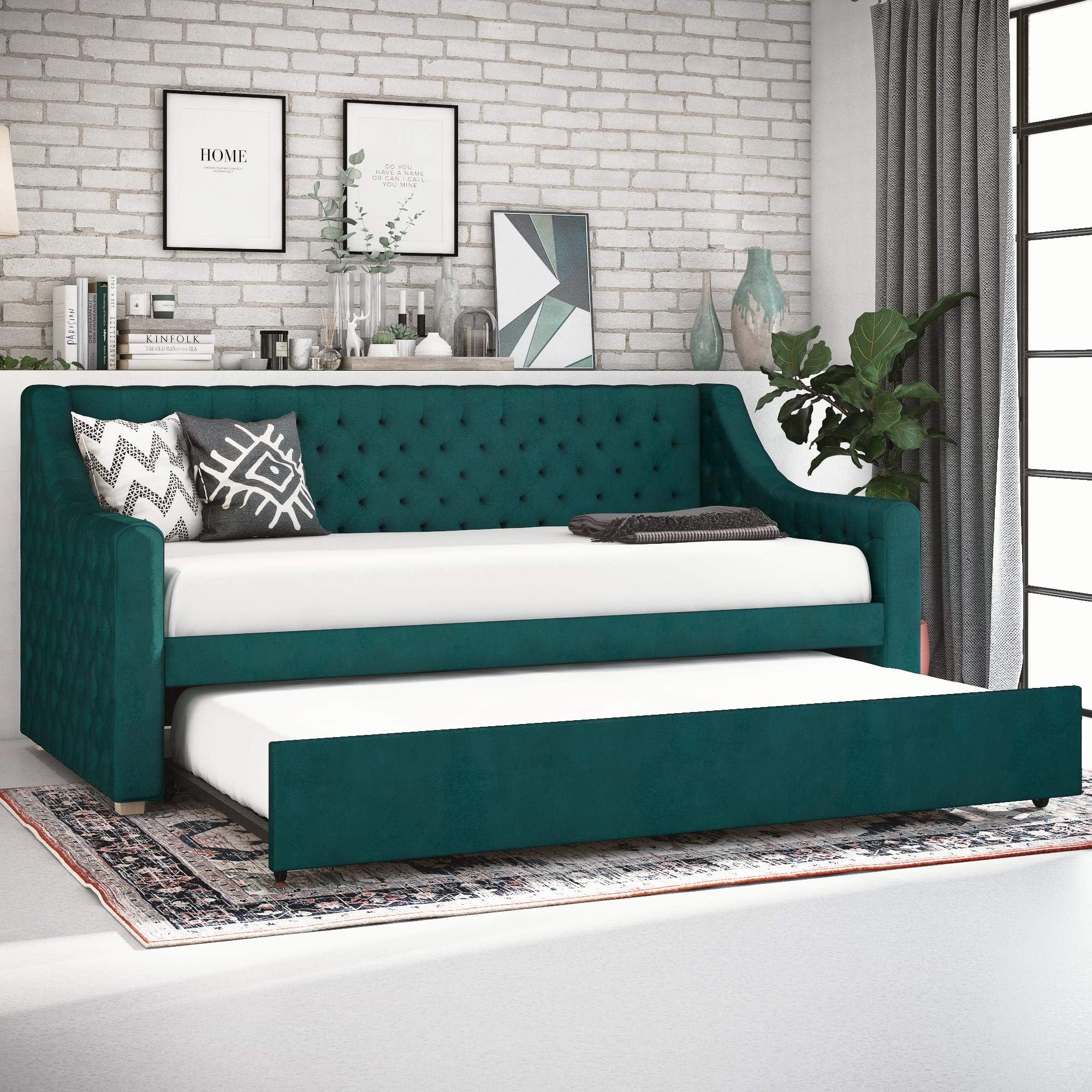 CosmoLiving Nolita Upholstered Daybed and Trundle - Twin - Green
