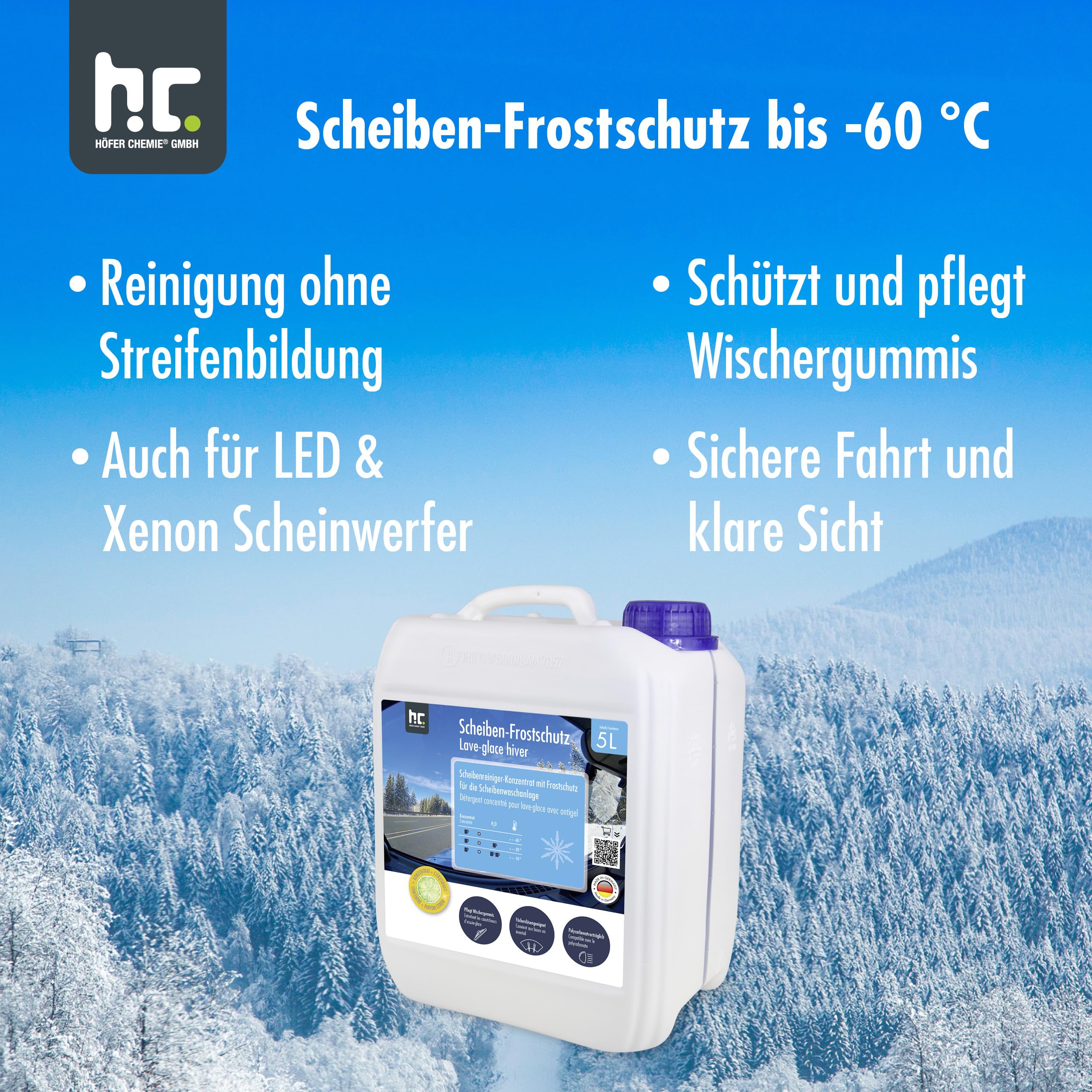 4 x 5 L Premium Scheiben Frostschutz -60 Grad Konzentrat | für KFZ Autoscheibe Polycarbonatverträglich mit frischem Zitrusduft