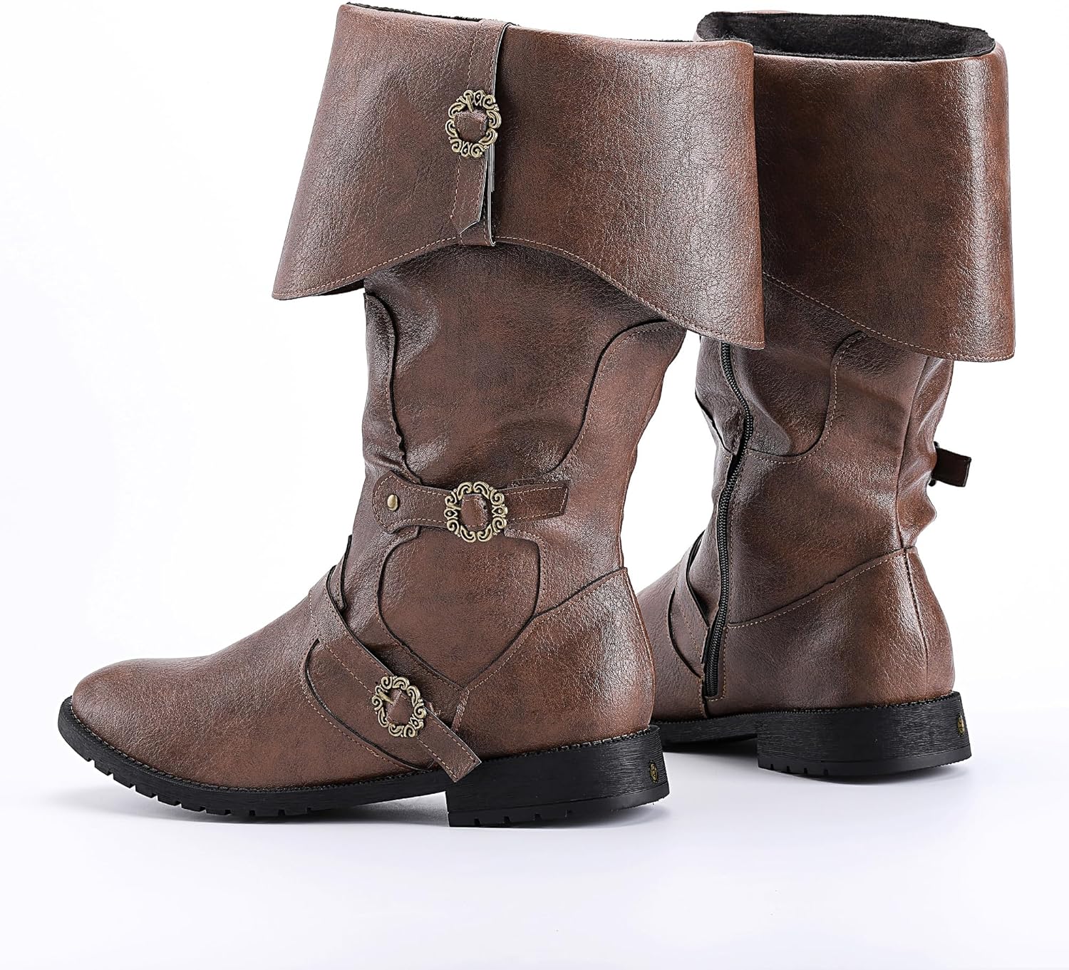 Men's Renaissance Boots Viking Pirate Costume Leather Boots Halloween Shoes Faire Cosplay Shoes(12-12.5, Brown)