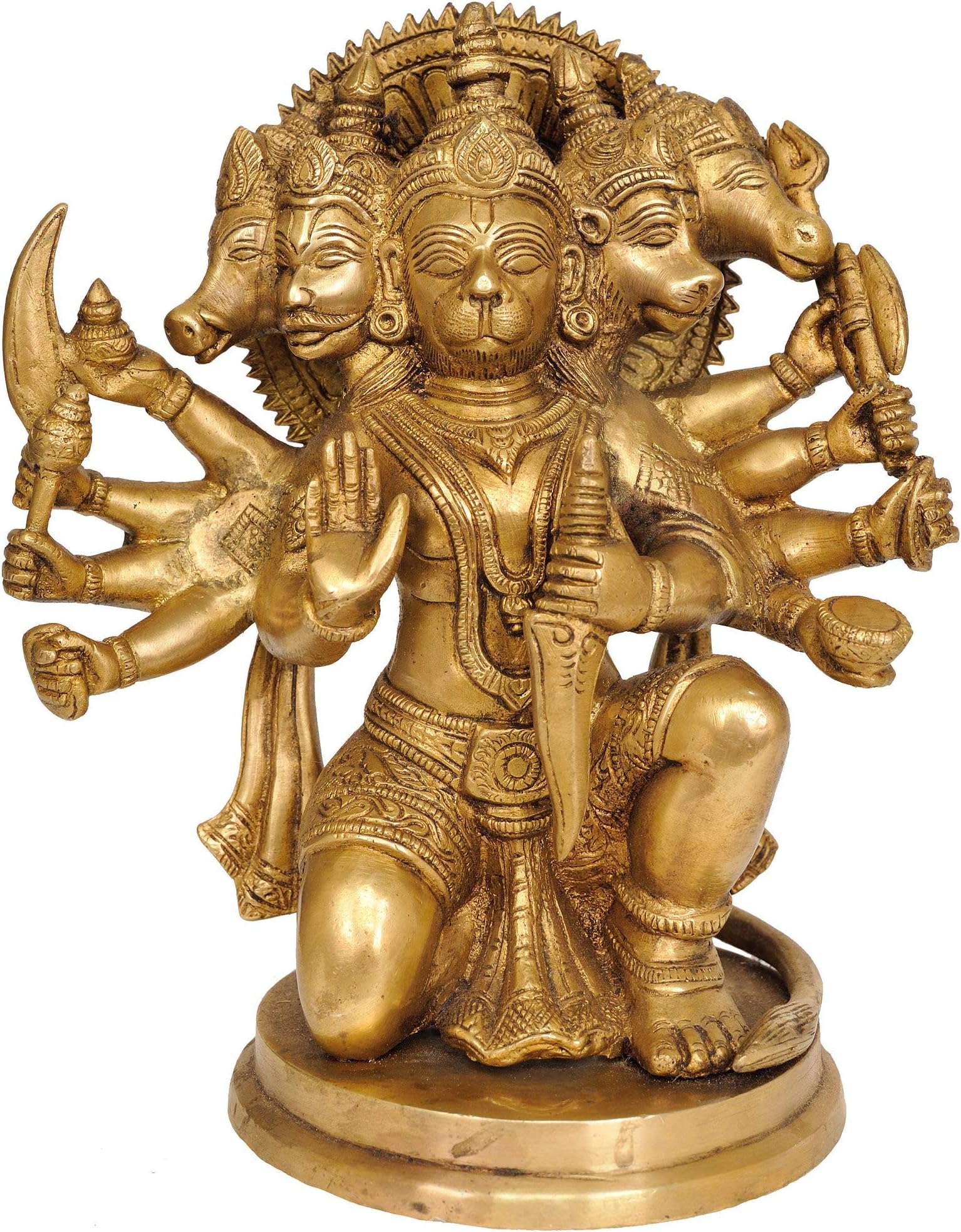 Astadhatu (8 Metals) Made Five face Shri Hanuman Ji Idol/ Panchmukhi Bajrangbali Brass Sculpture/ 5 faced Siddh Hanuman ji Brass Statue to protect from all kind of negative energies- Vrindavan (8 cm)