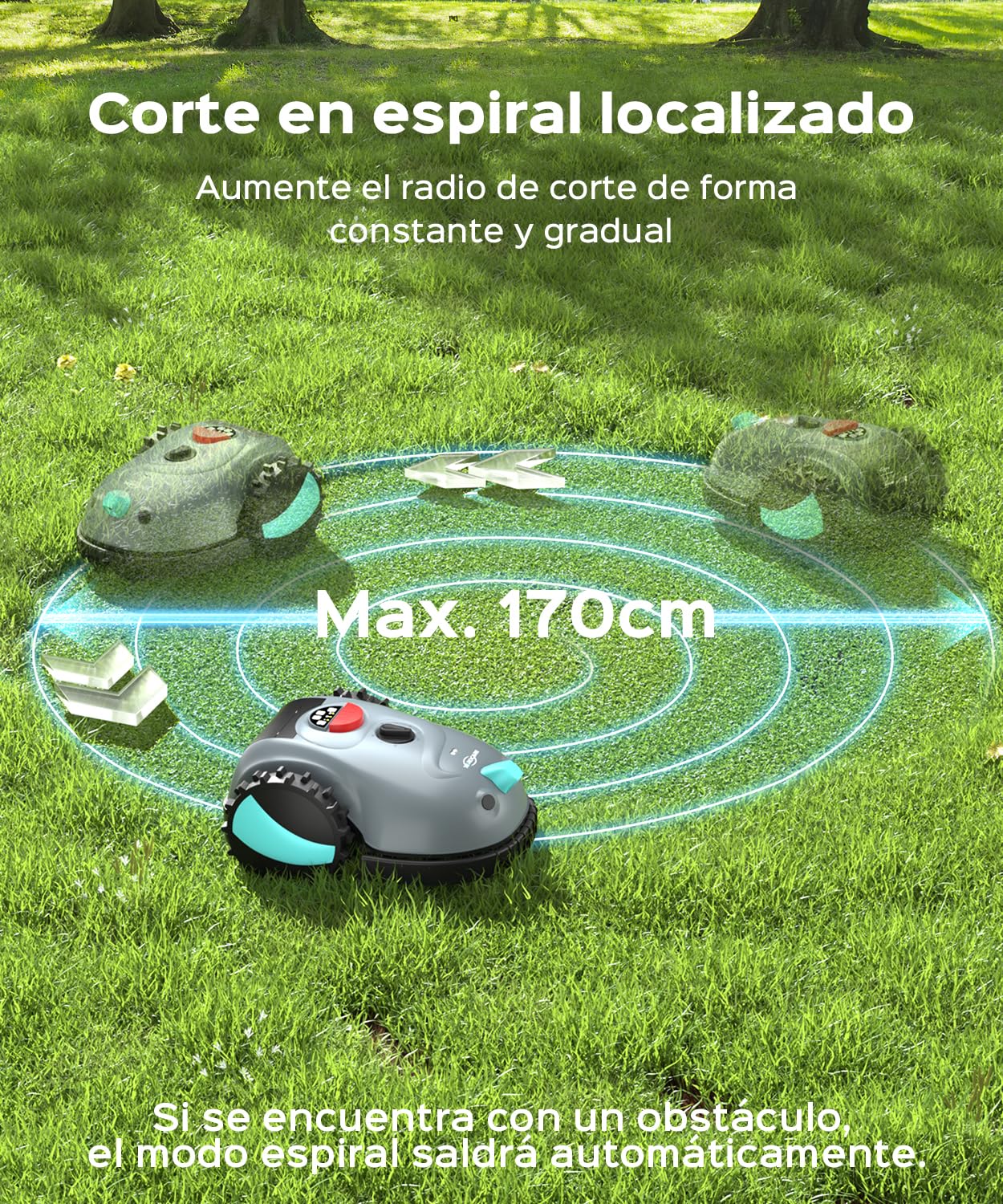 (2026 Upgrade) YARDCARE V100 Robot Cortacésped sin Cable Perimetral con Navegación por Visión, Detección de 150 Obstáculos, hasta 150 m², con batería de 4 Ah, Cuchillas de Repuesto, Banda magnética